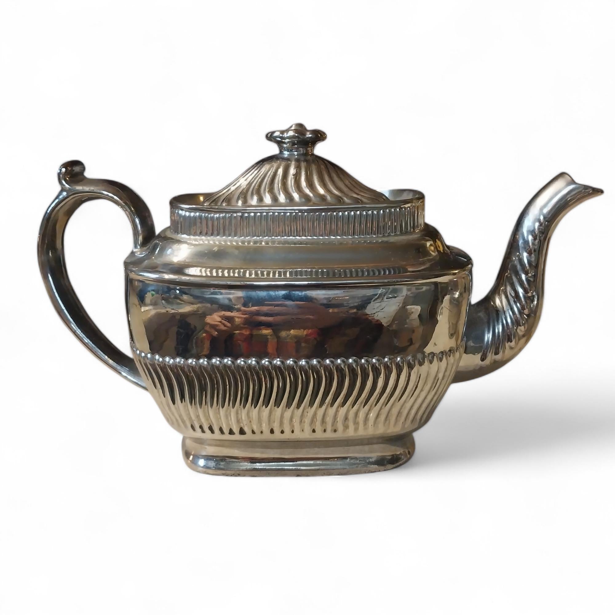 Staffordshire Pottery Silver Luster Teapot Set Circa 1825
