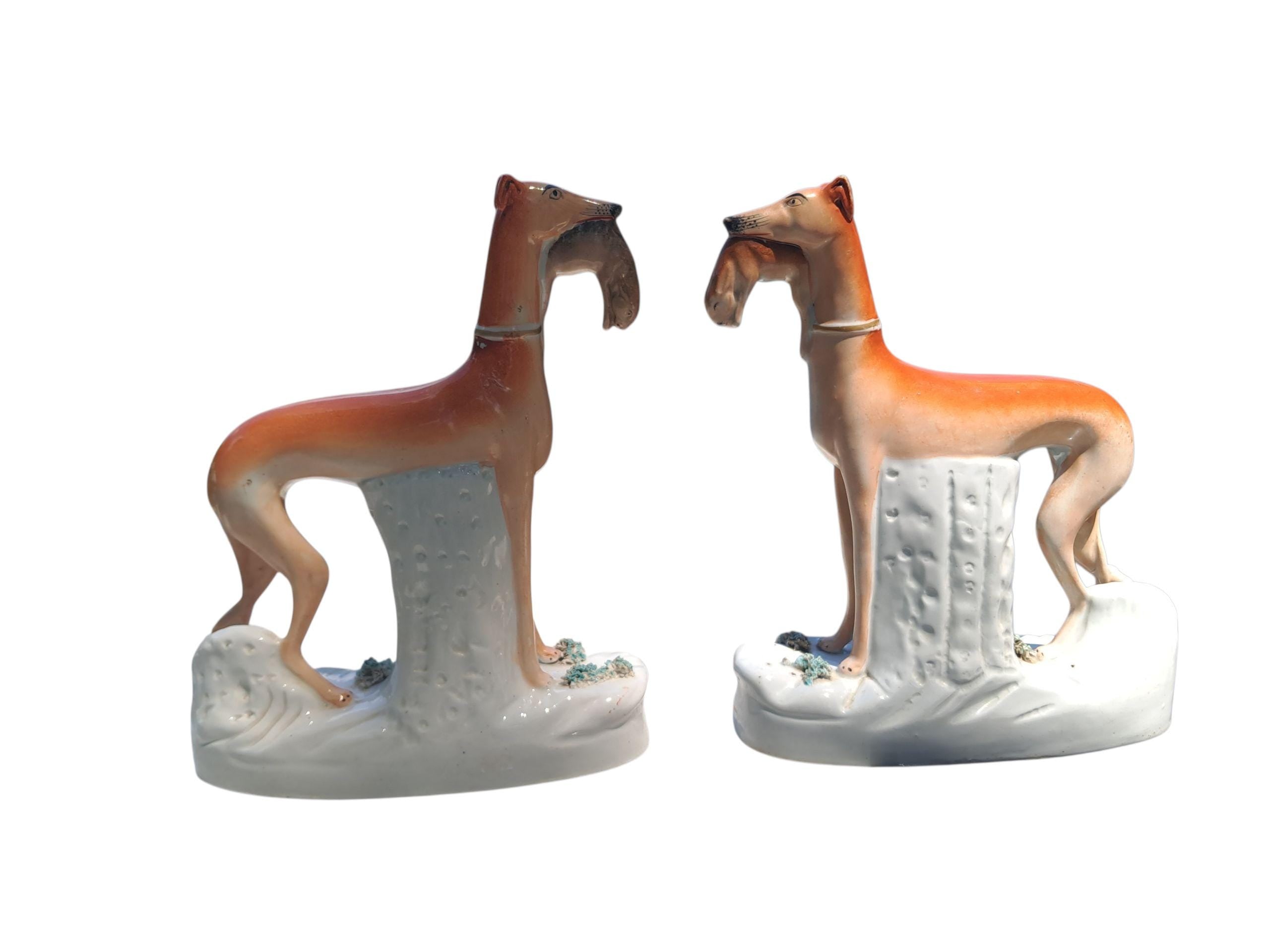 Authentic Antique Huge 11 Inch Staffordshire Dog Whippet Greyhound Pair