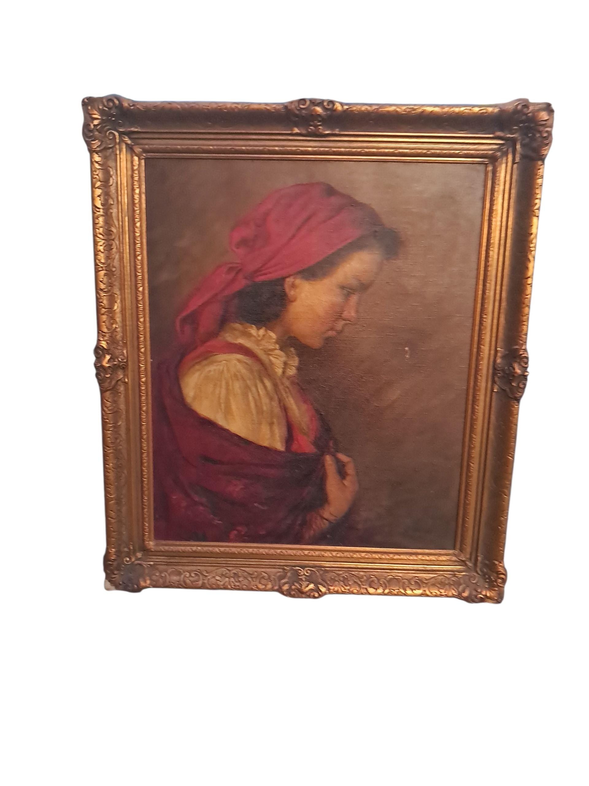 Large Molnar Portrait of a Girl, Vintage Painting