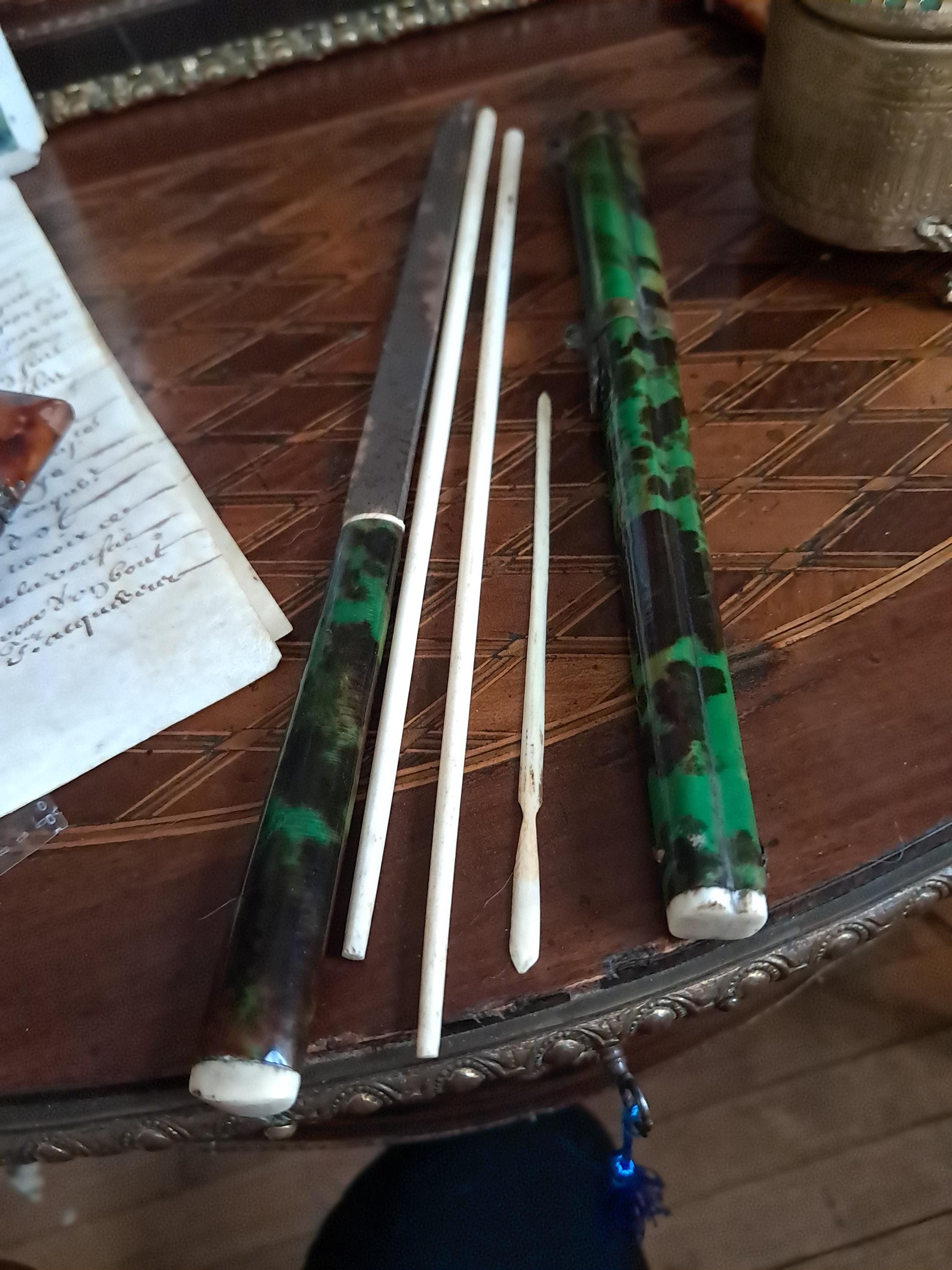 Rare Antique Chinese Trousse Eating Set Faux Green Tortoiseshell