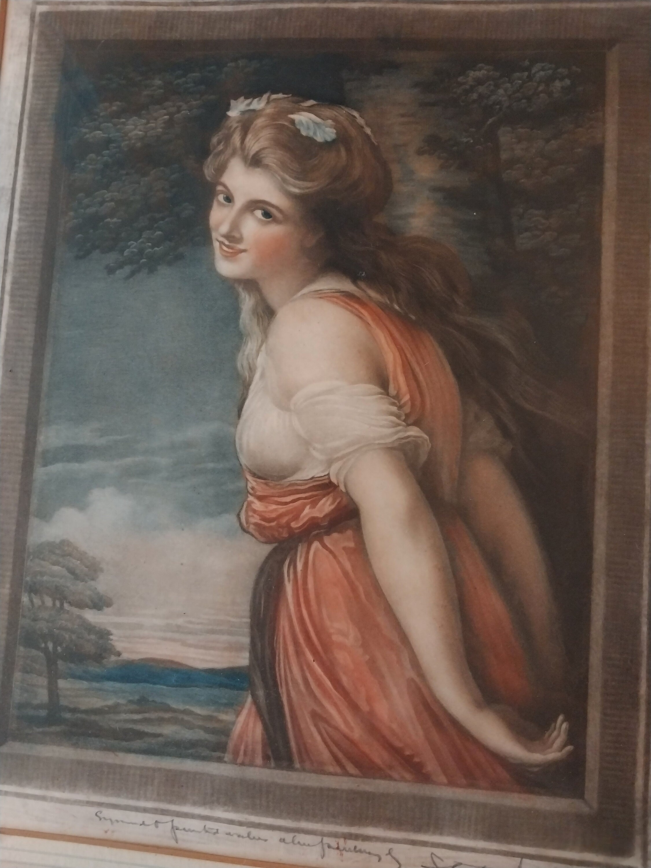 Antique Engraving of Lady Hamilton As Bacchante Mezzotint