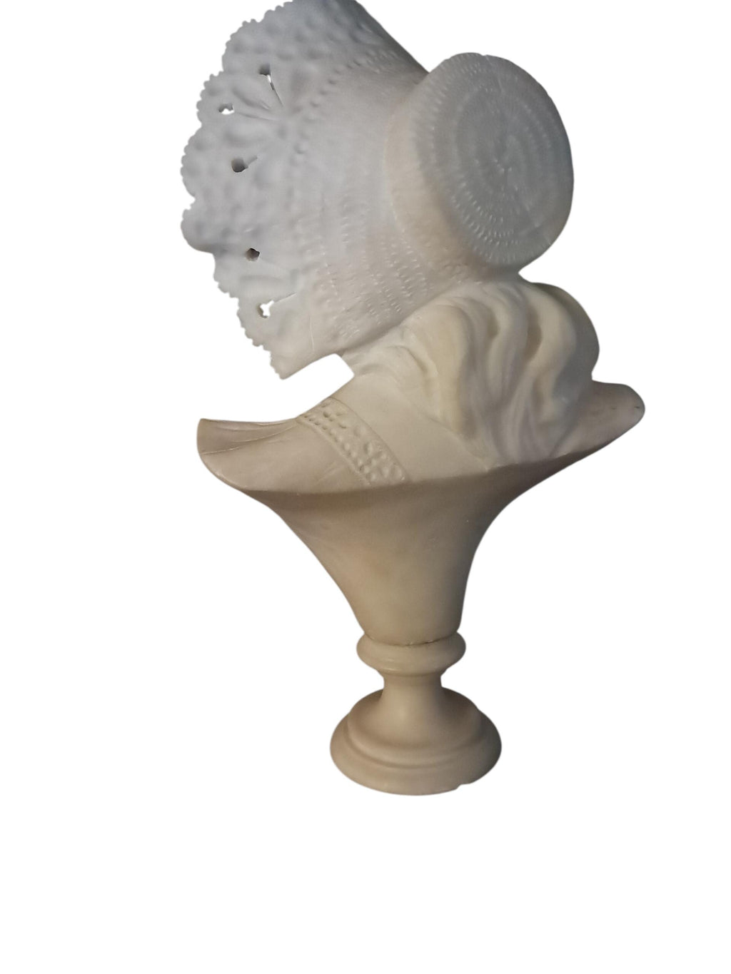 Art Nouveau Alabaster Woman Bust with Lace Hat (16 inch)