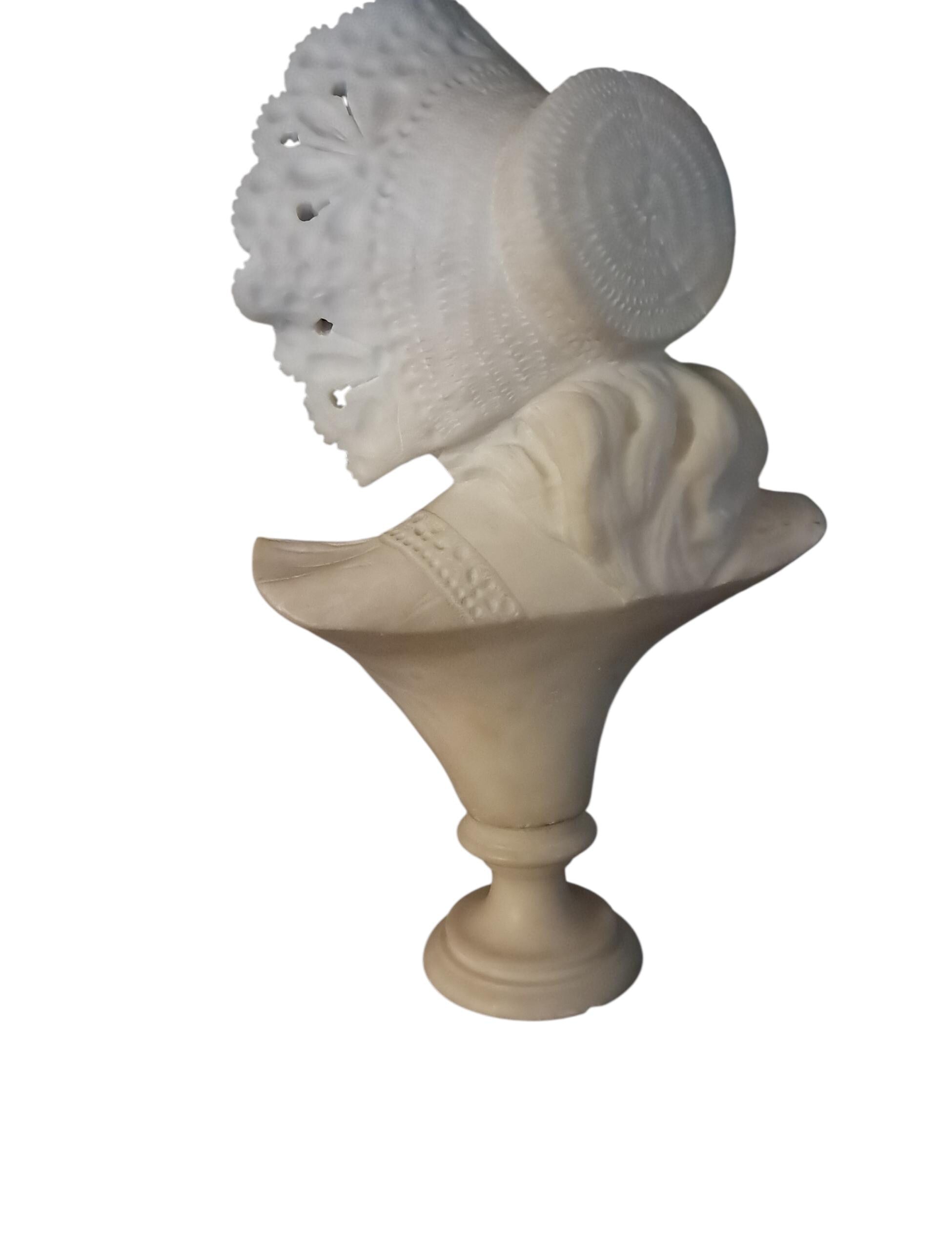Art Nouveau Alabaster Woman Bust with Lace Hat (16 inch)