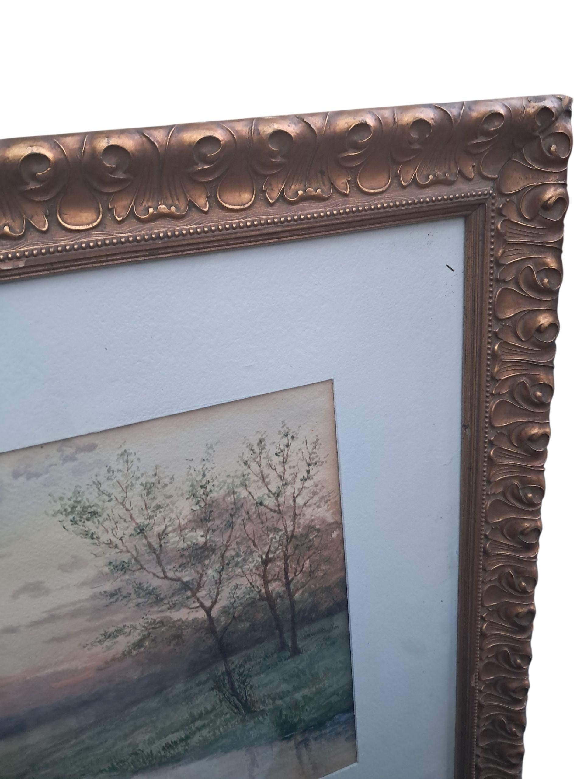 Antique Pastoral Watercolor Painting: Flemming, Canadian Artist, 1913