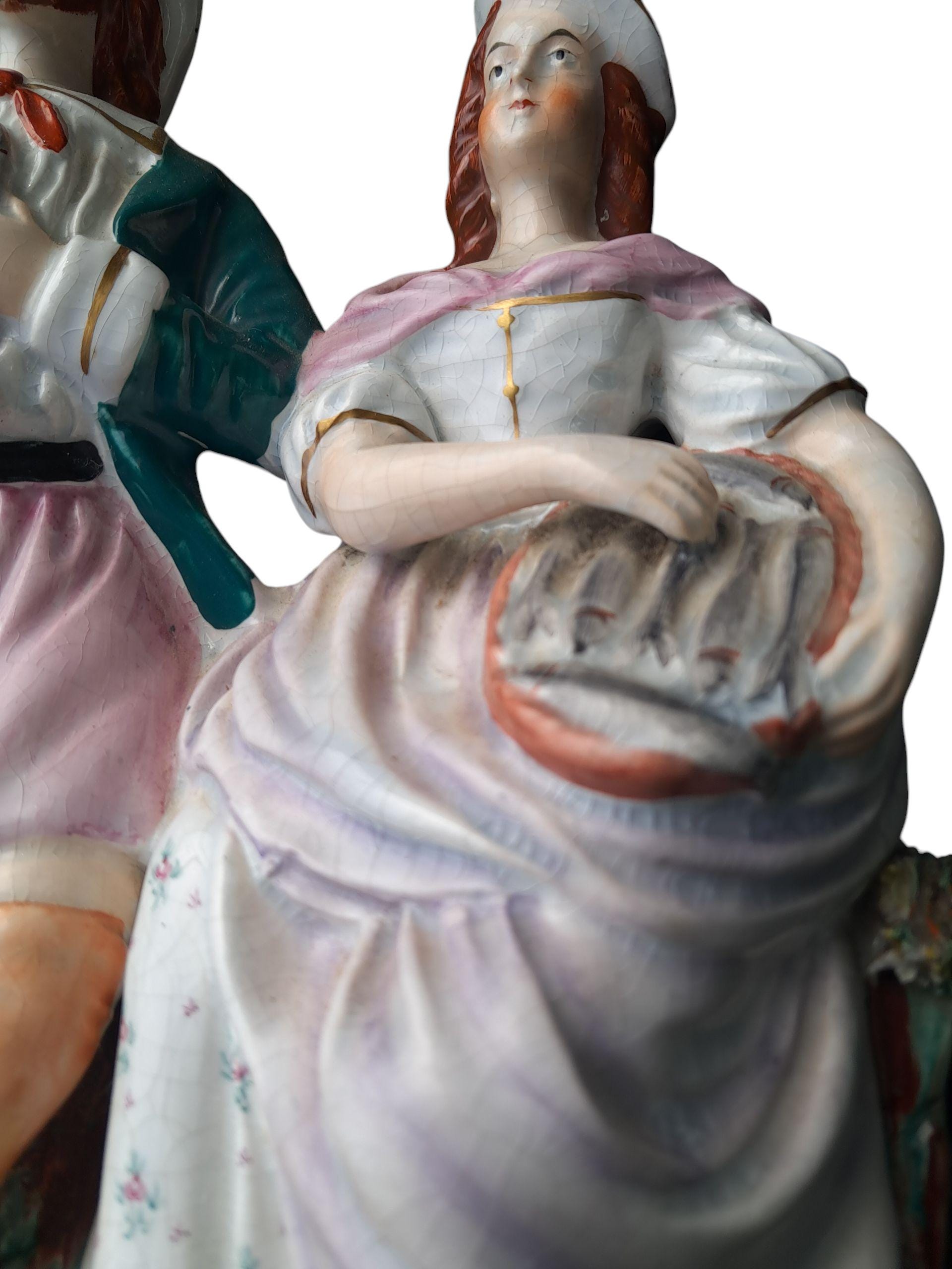 Antique Staffordshire Flatback Figure of 2 Fish Mongers