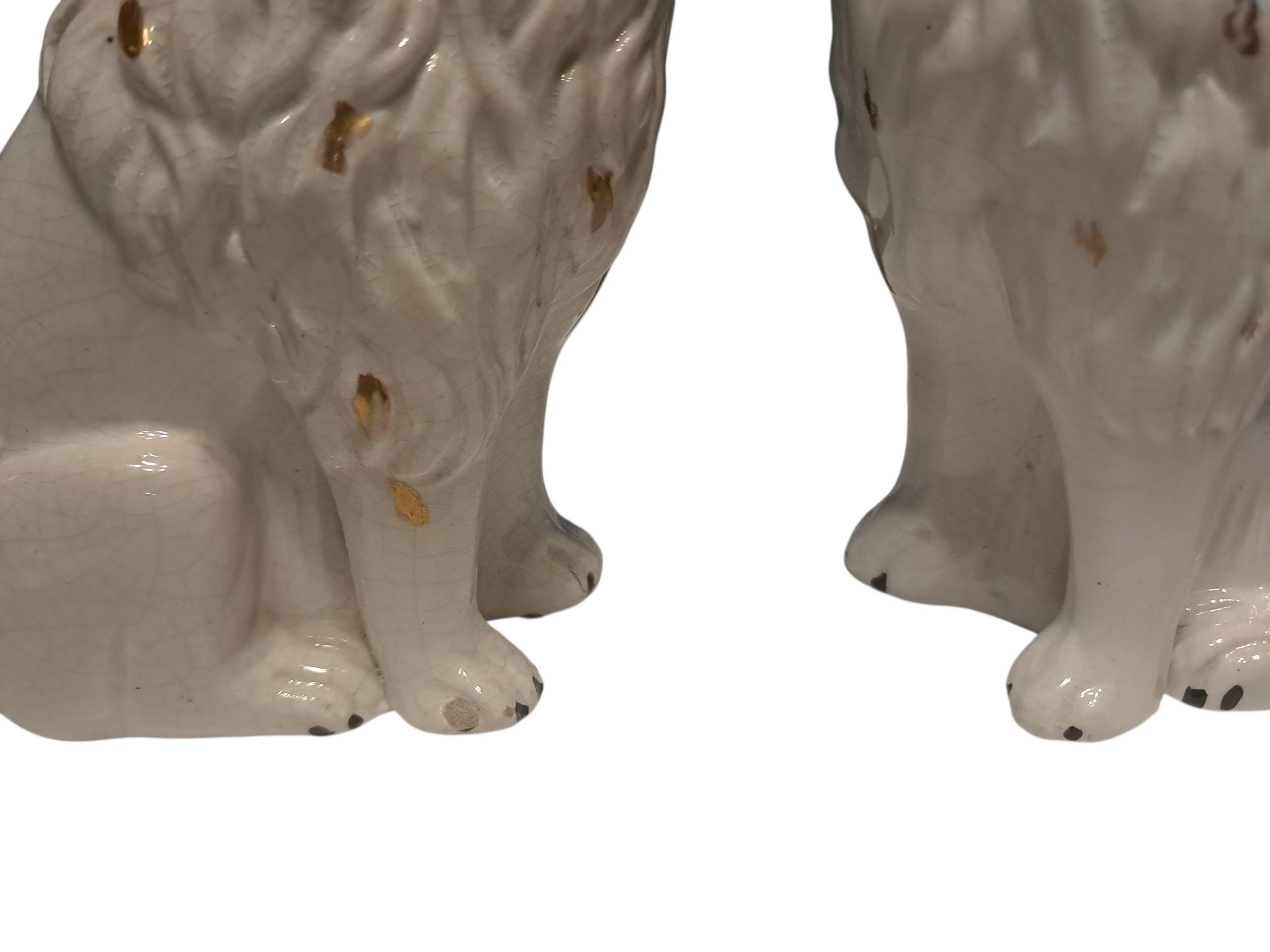 Authentic RARE Antique True Staffordshire Little Lion Dog Pair White