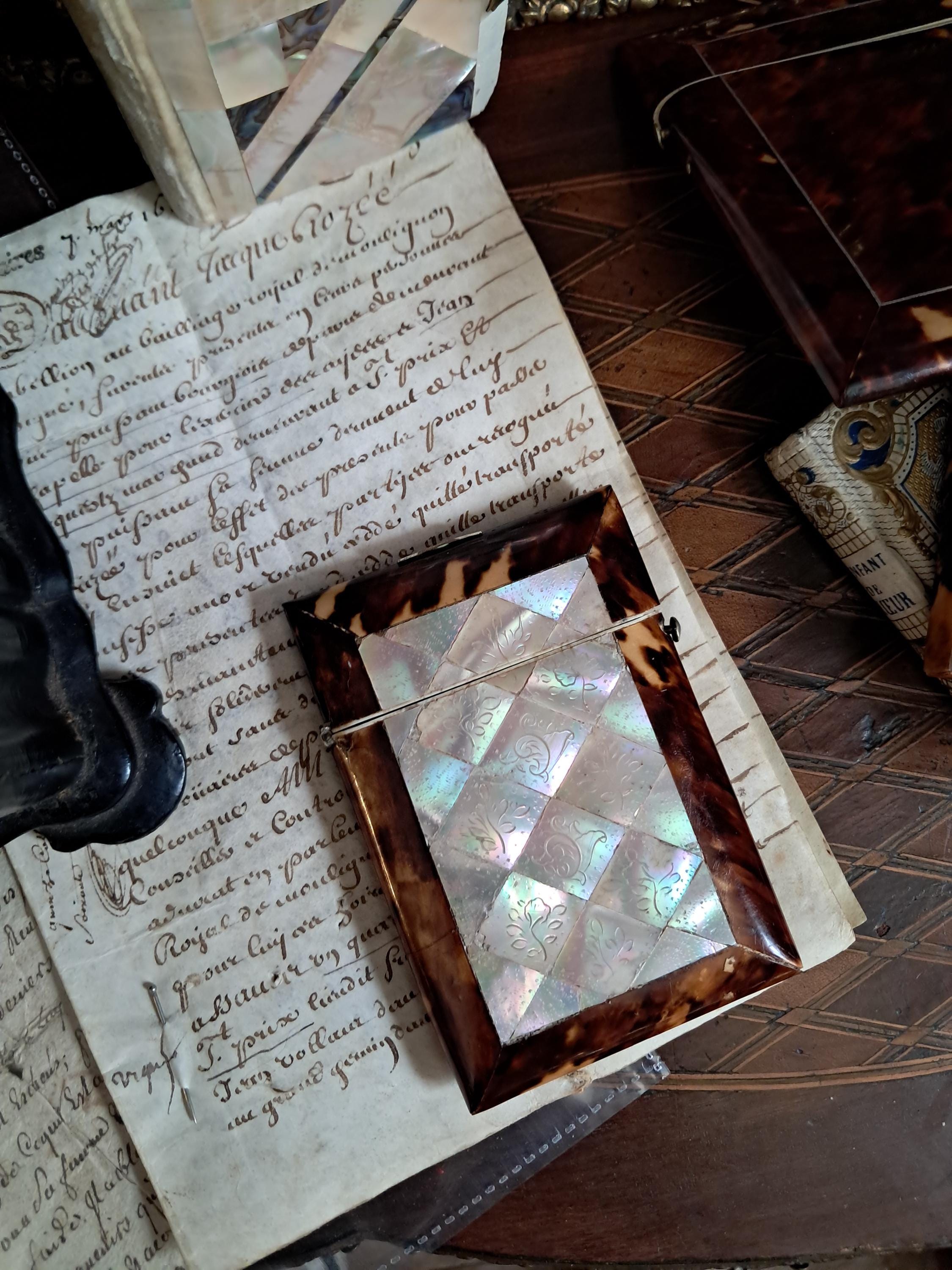 Antique Faux Tortoiseshell and Mother of Pearl Calling Card Case
