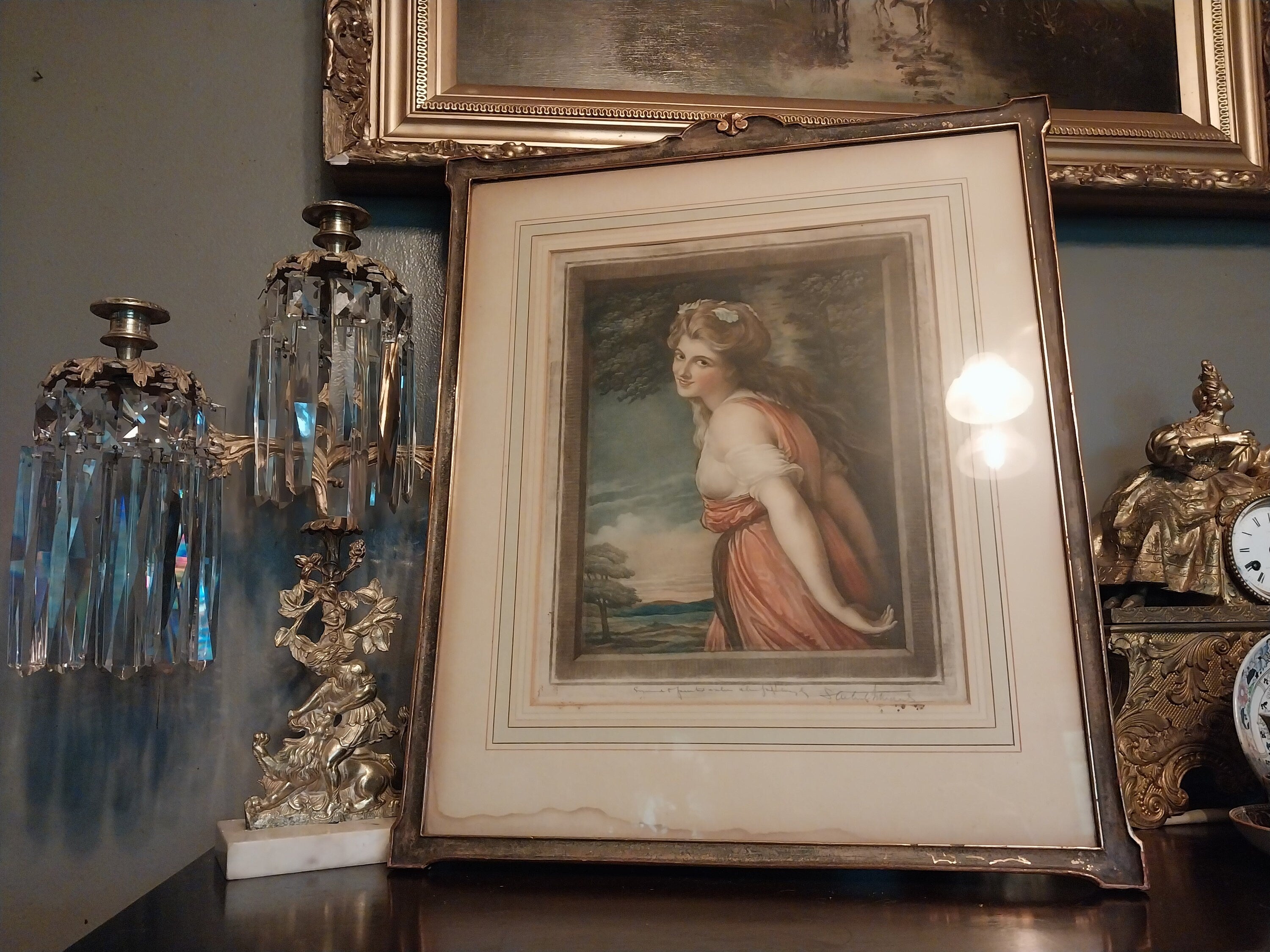 Antique Engraving of Lady Hamilton As Bacchante Mezzotint