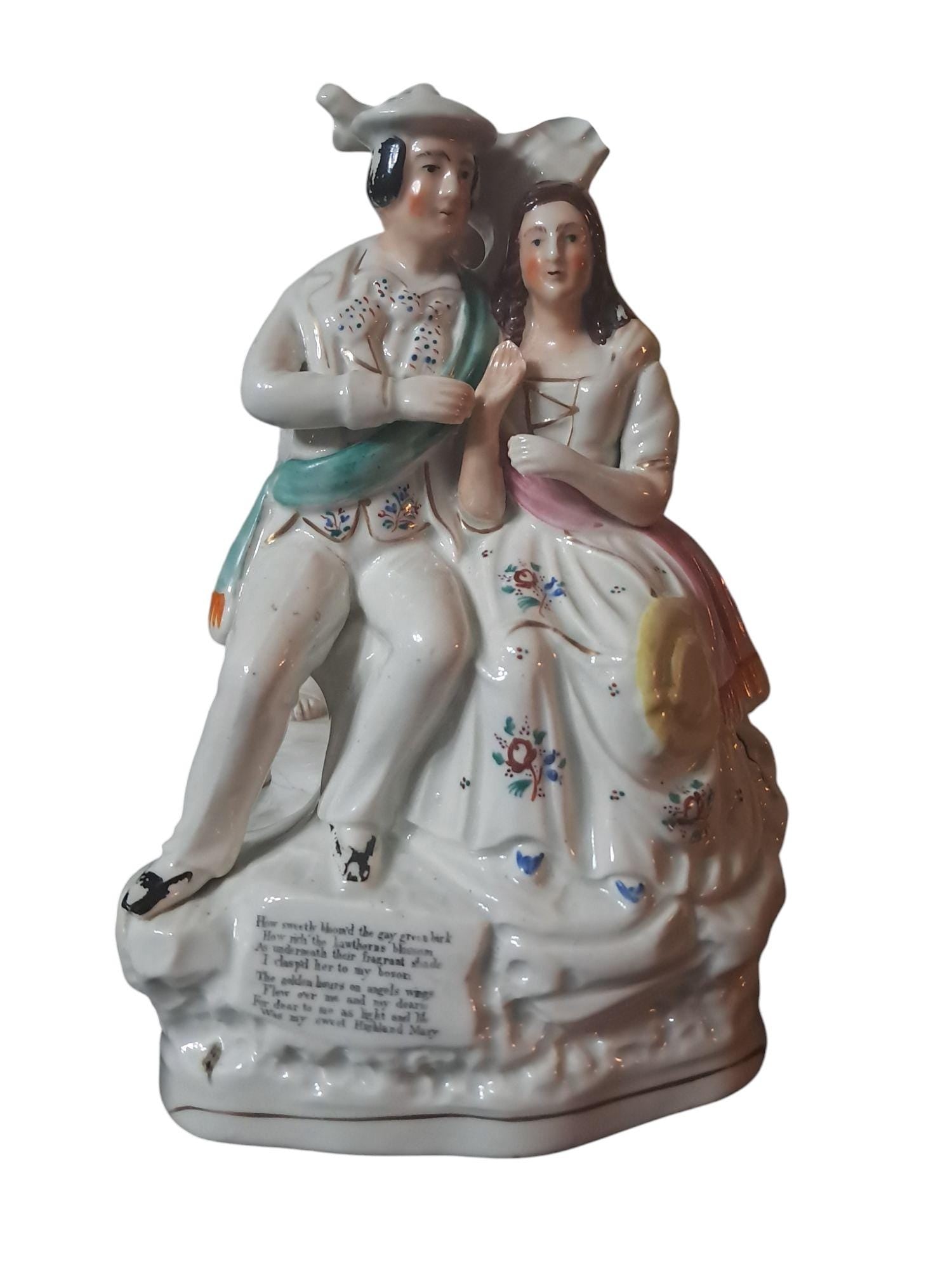 Antique Staffordshire Scottish Spill Vase  Robert Burns and Highland Mary with Poem