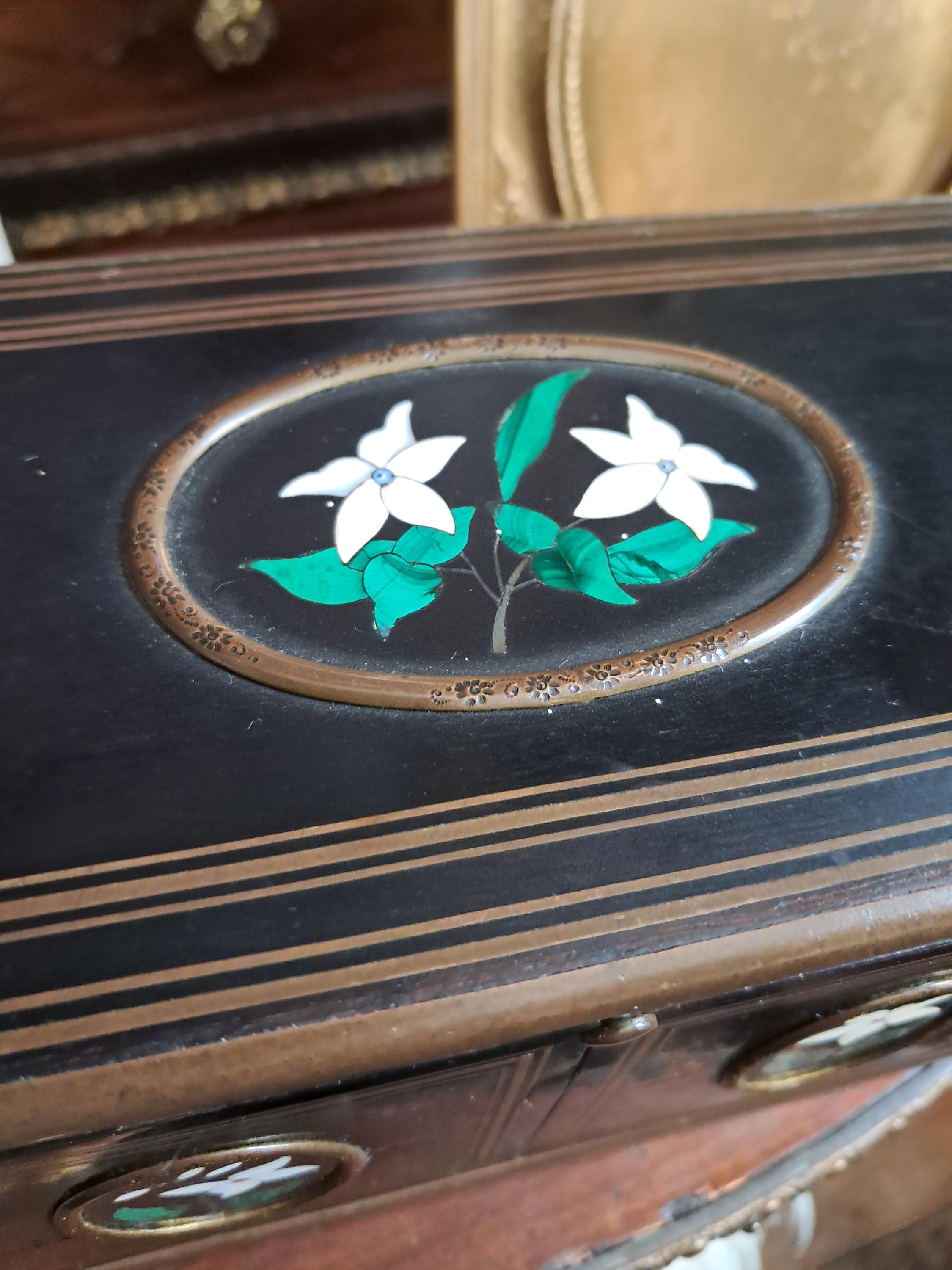 Antique French Pietra Dura Scent Caddy Box, Floral Inlay