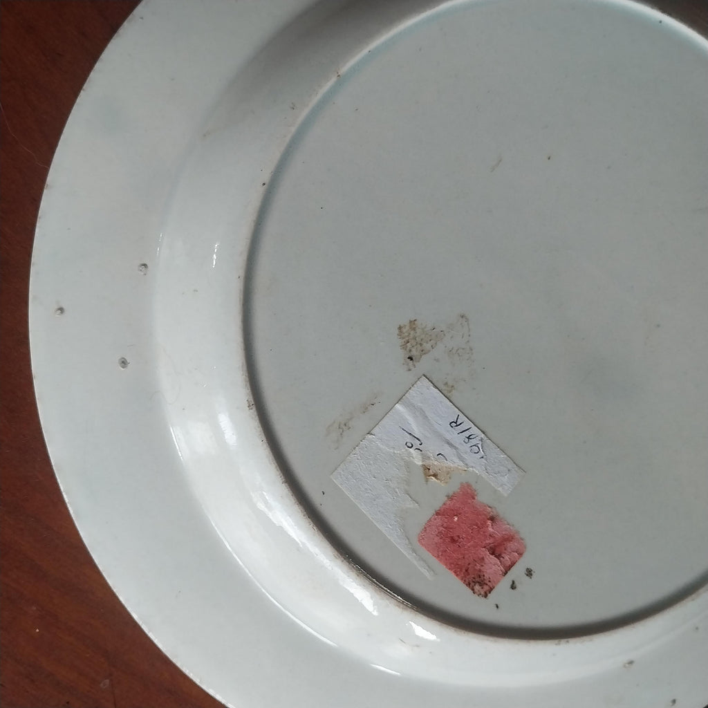 Early Staffordshire Pearlware Plate with Enameled Flowers and Pastoral Scene