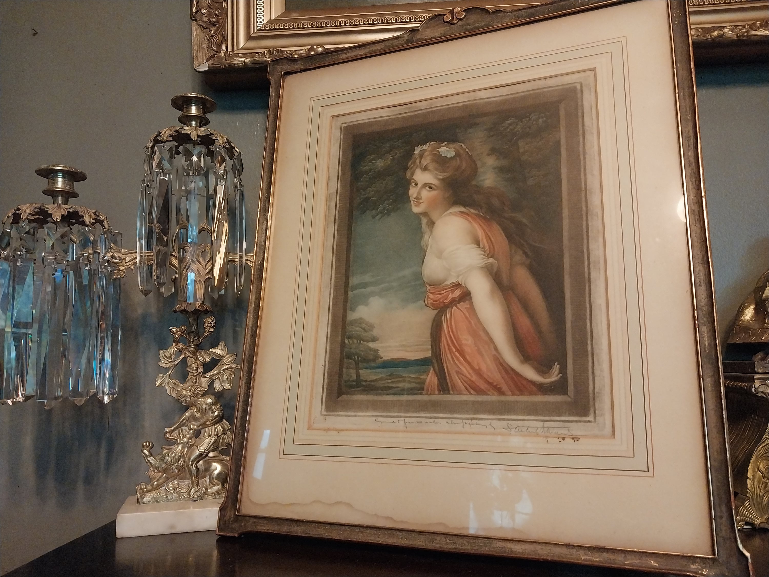 Antique Engraving of Lady Hamilton As Bacchante Mezzotint