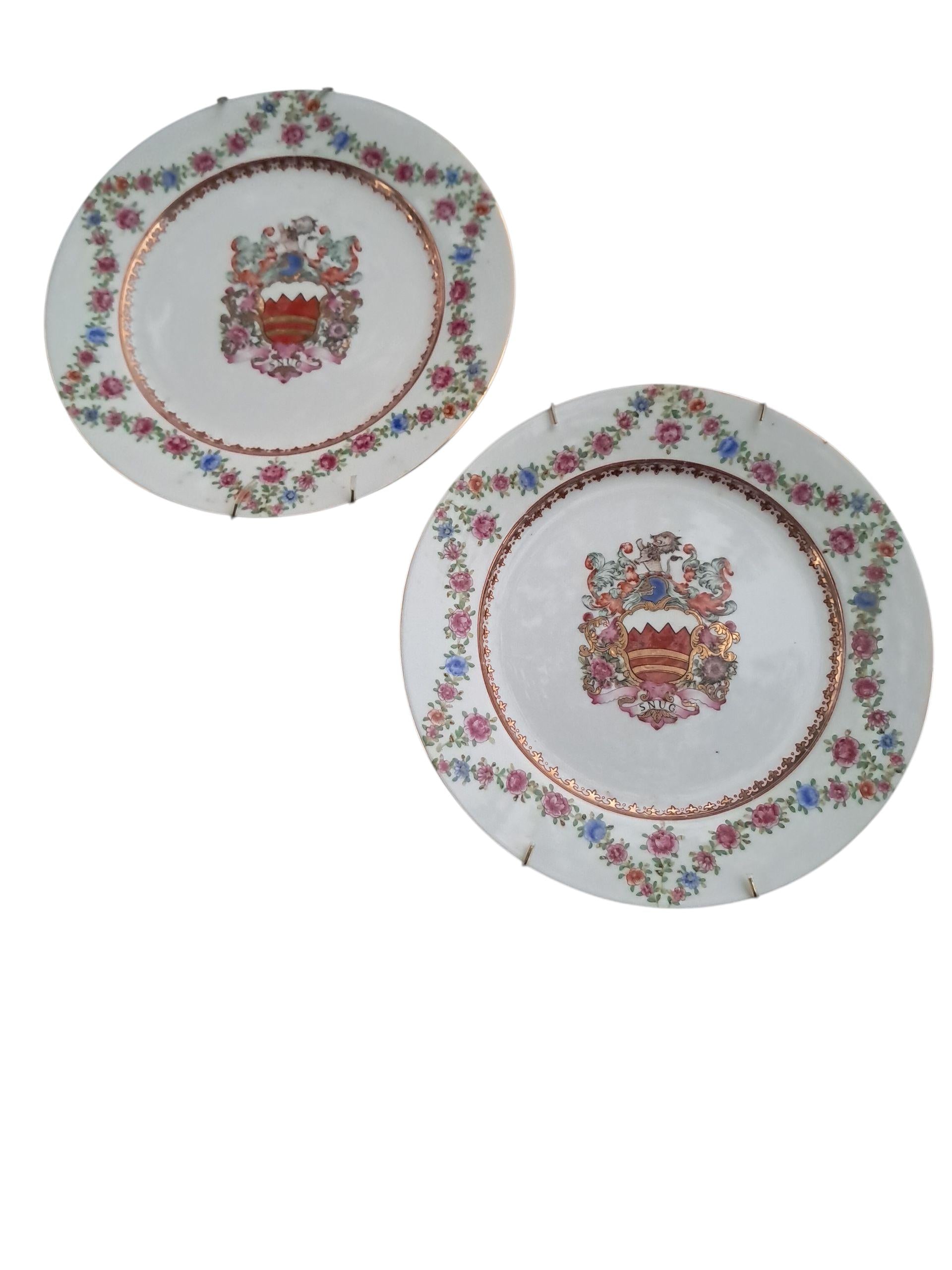 French Pair of Armorial Plates Vintage