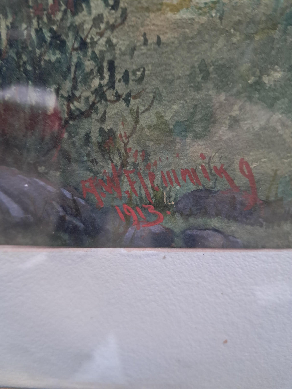 Antique Pastoral Watercolor Painting: Flemming, Canadian Artist, 1913