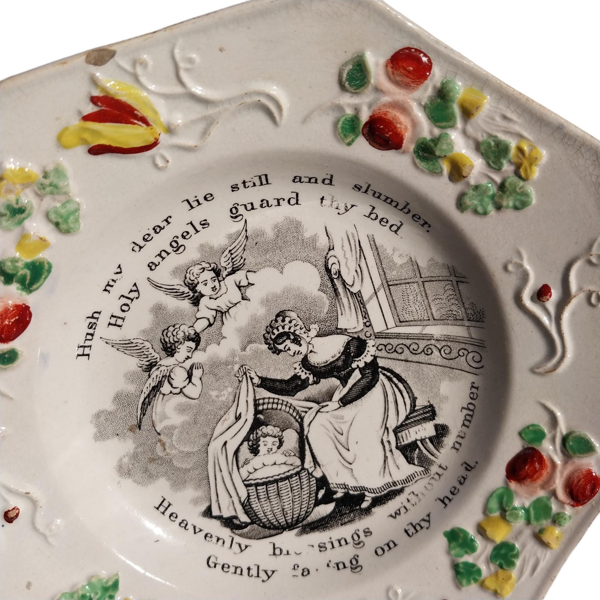 Staffordshire Georgian Pearlware Religious Printed Childs Plate with Verse