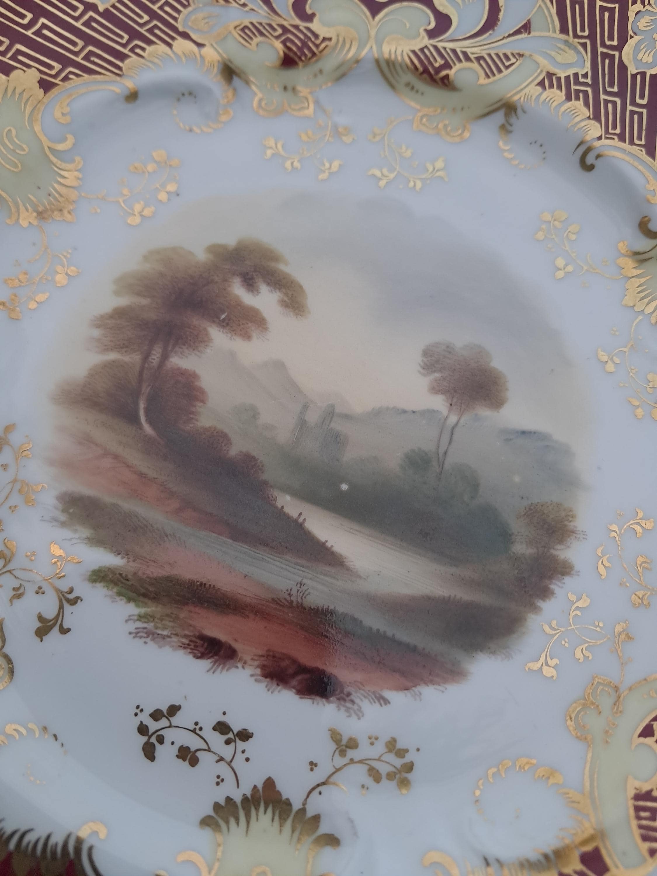 Antique Samuel Alcock Plates: English Hand-Painted Pair, 1830s