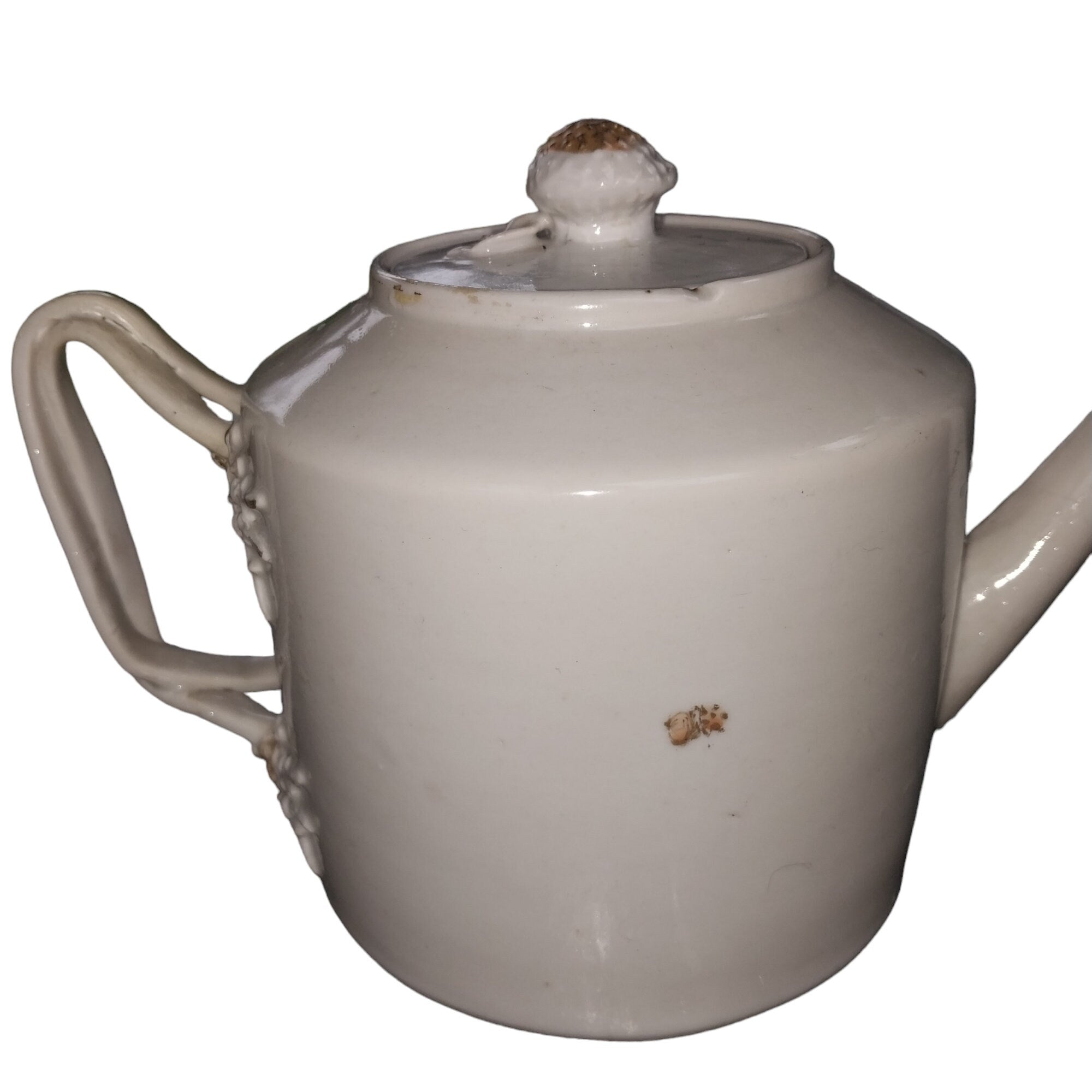 Gold Late 18th Century Drum Style Chinese Export Teapot With Twisted Handle