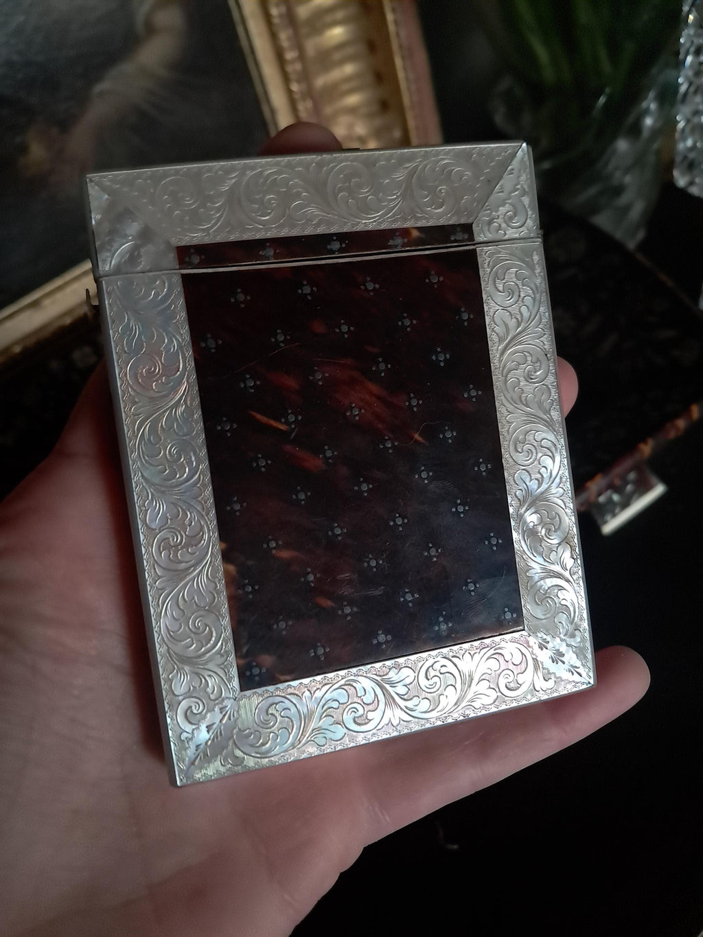 Stunning Faux Tortoiseshell and Mother of Pearl Calling Card Case