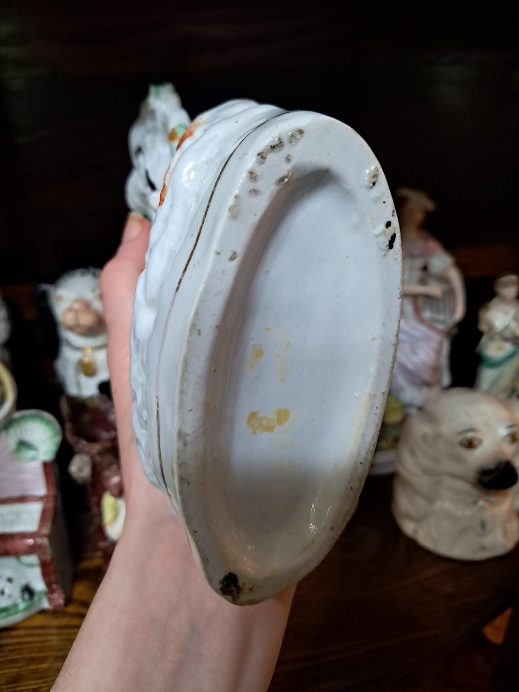 Antique Staffordshire Spill Vase of Shepherd With Sheep and Dog