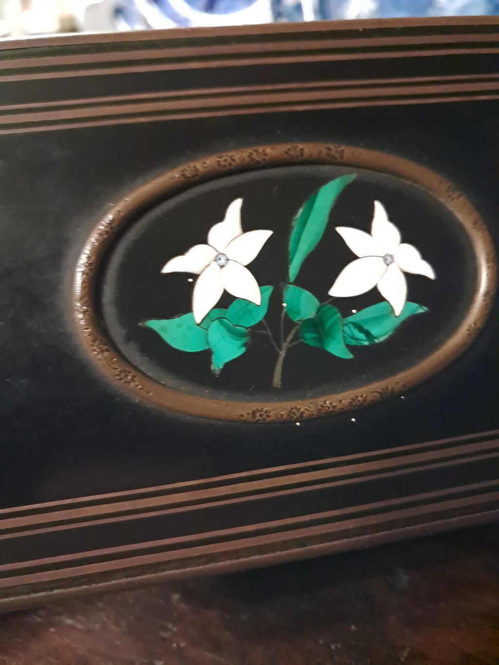 Antique French Pietra Dura Scent Caddy Box, Floral Inlay