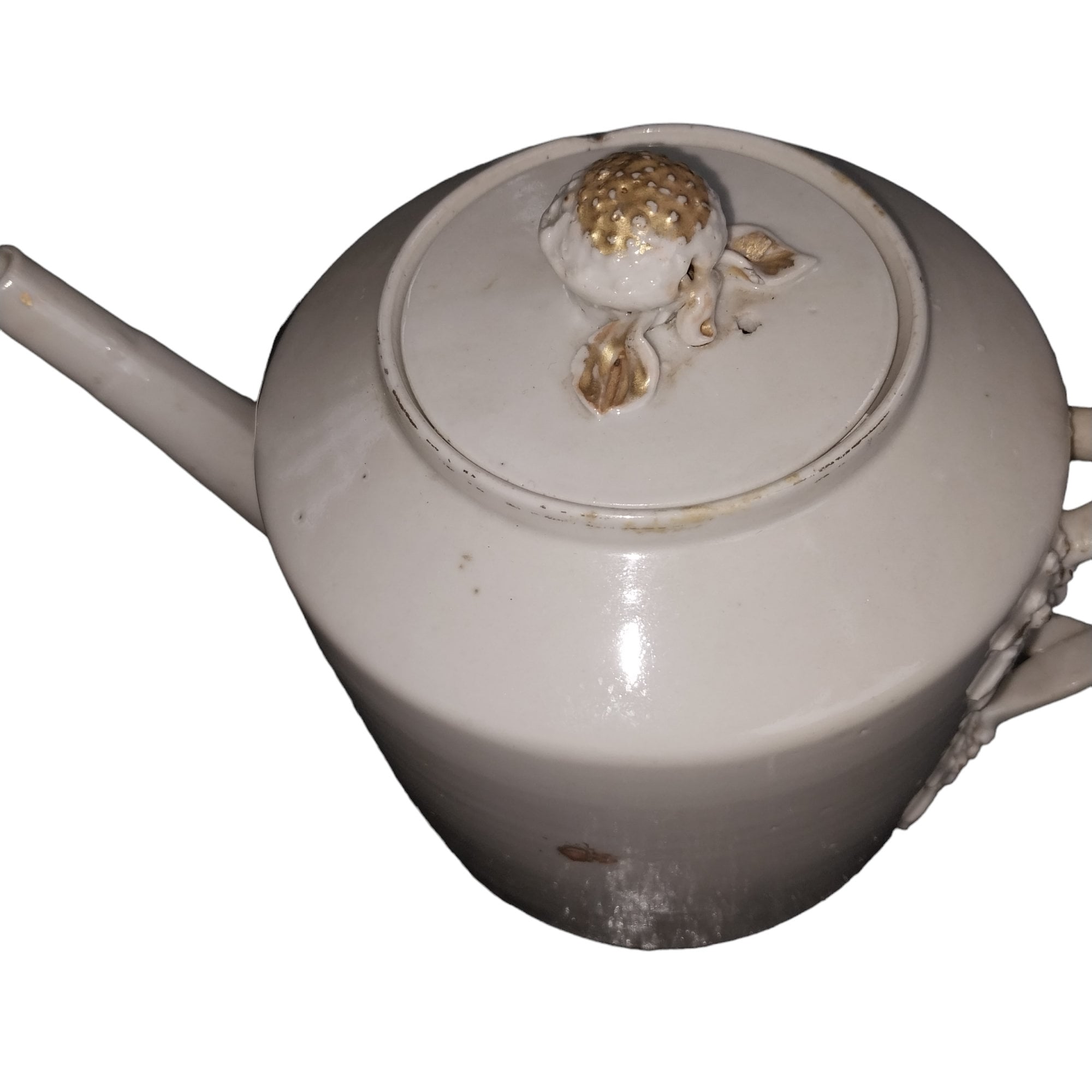 Gold Late 18th Century Drum Style Chinese Export Teapot With Twisted Handle