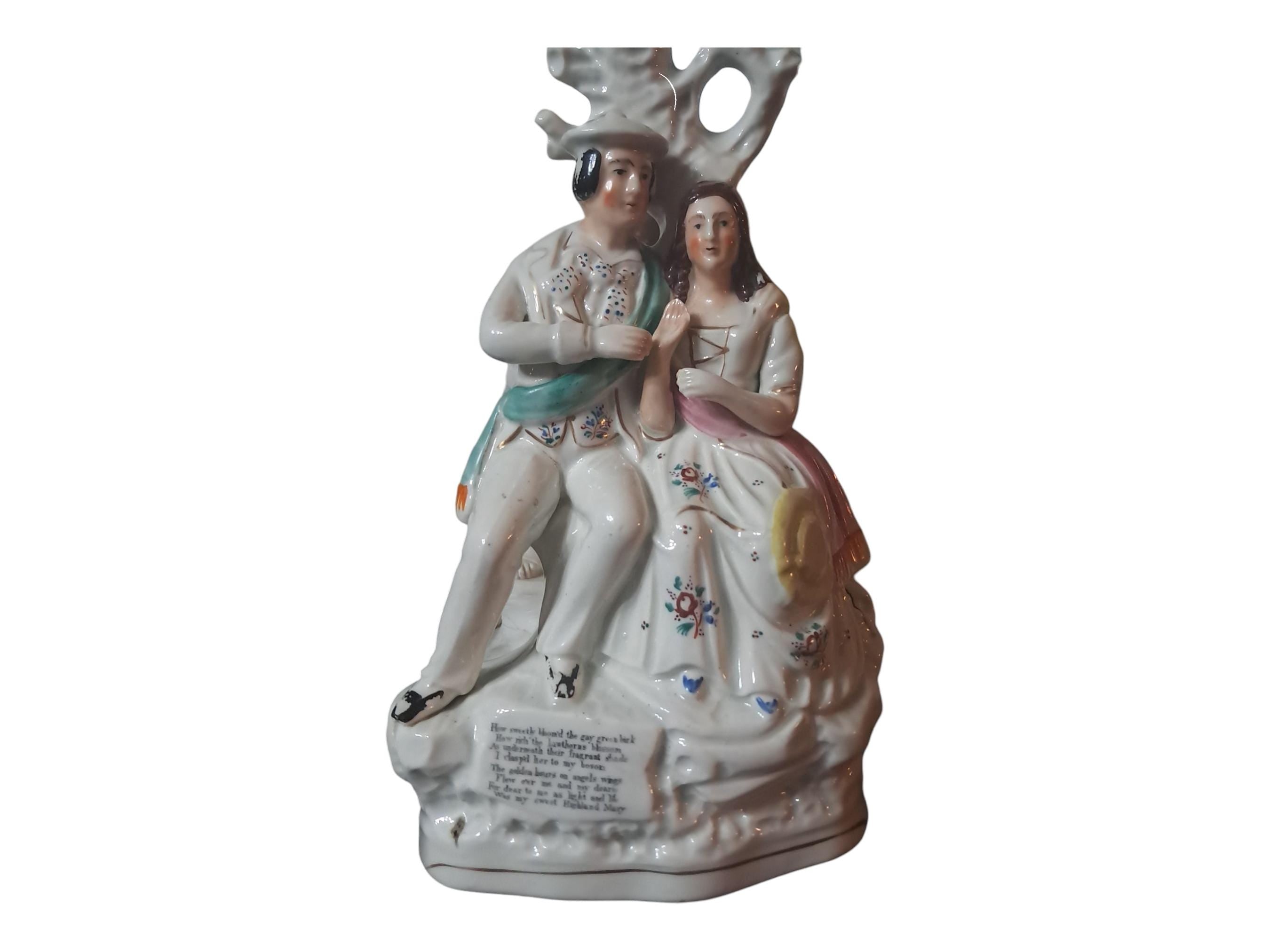 Antique Staffordshire Scottish Spill Vase  Robert Burns and Highland Mary with Poem