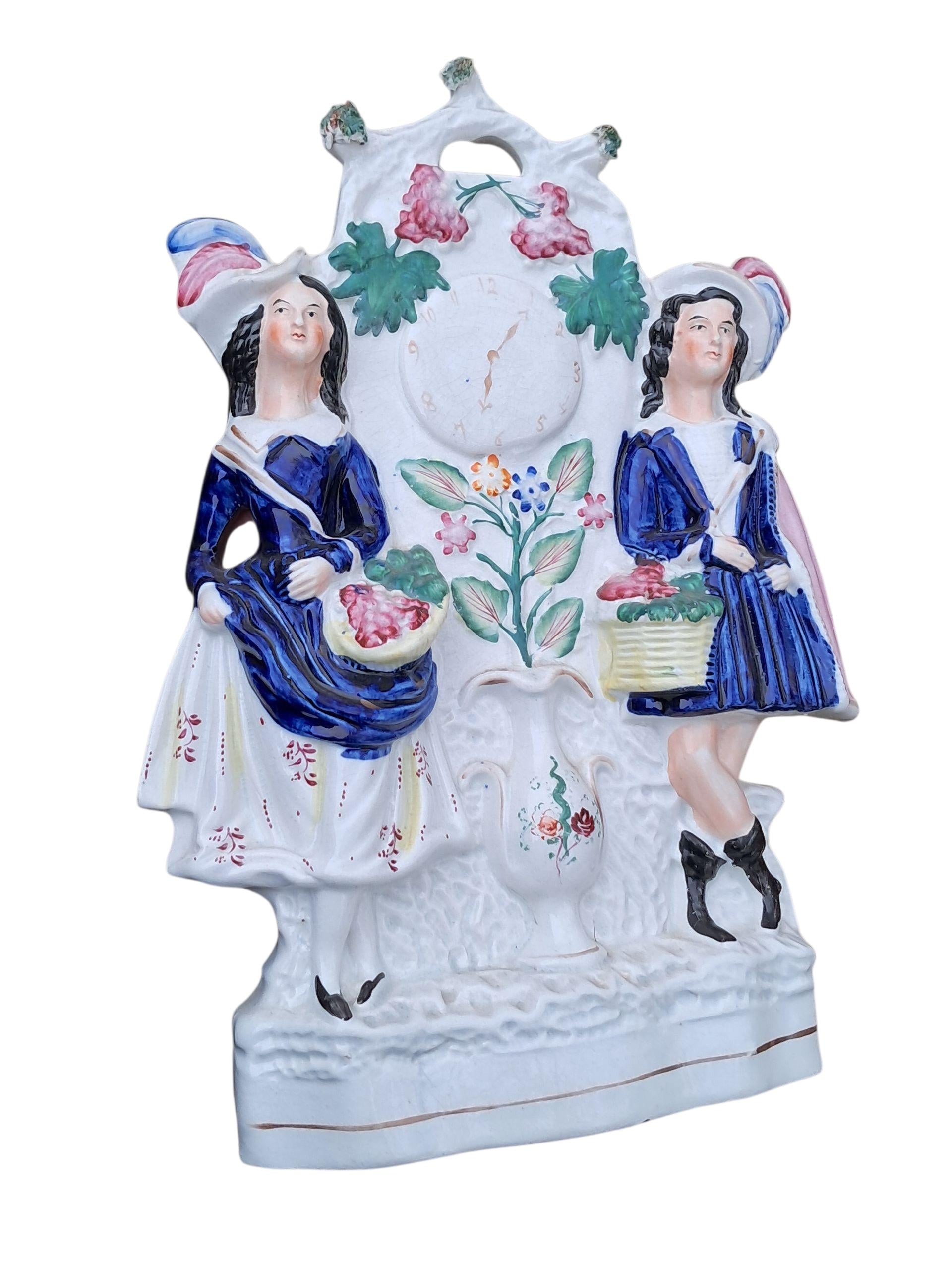 Antique Staffordshire Figure With Faux Clock