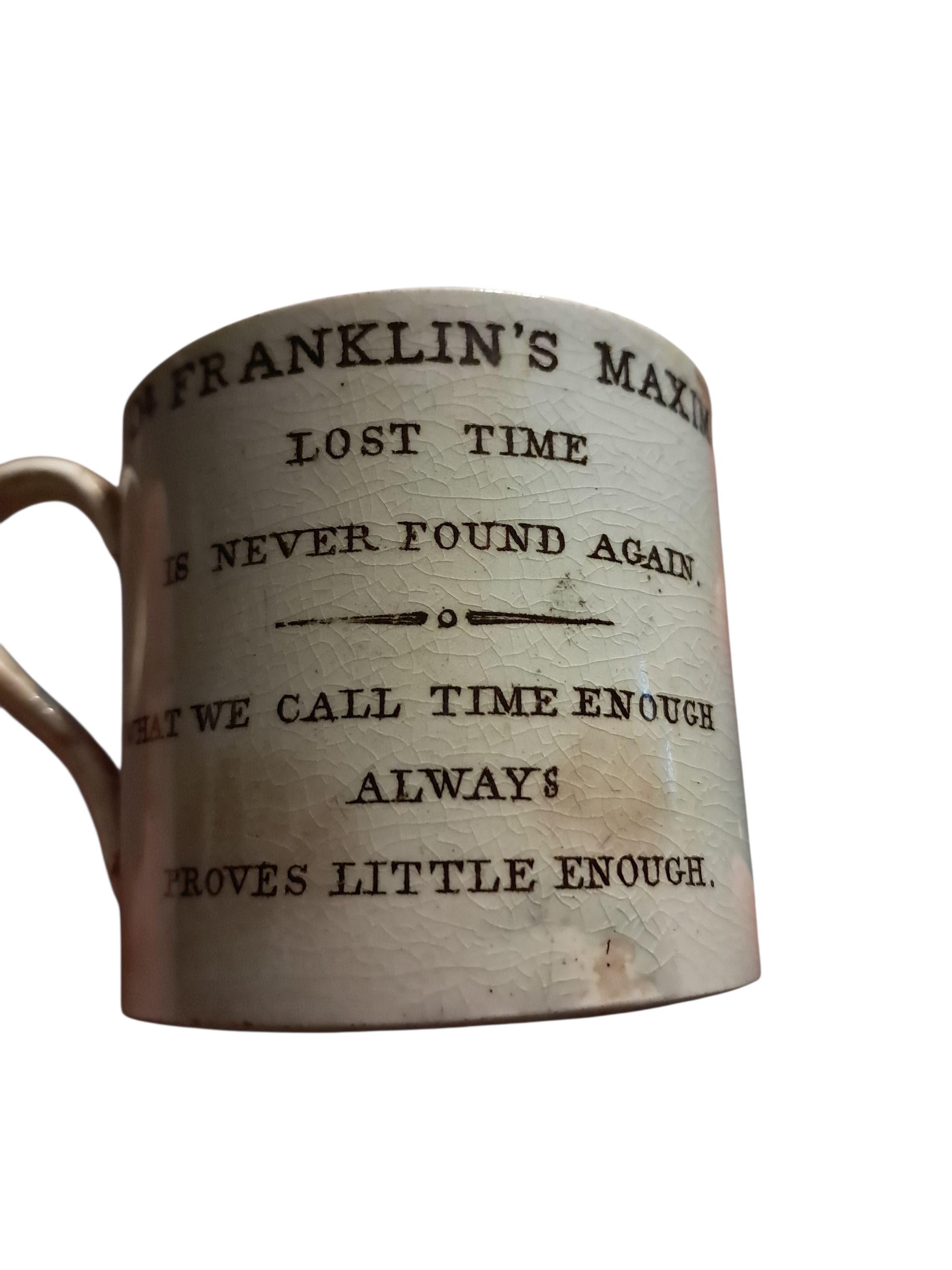 Staffordshire Childs Franklin's Proverbs Transferware Mug Cup