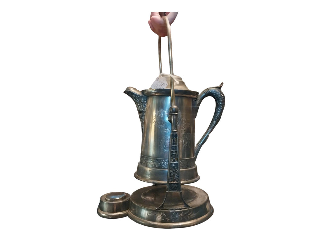 Victorian Silverplate Tilting Pitcher, Antique Stand