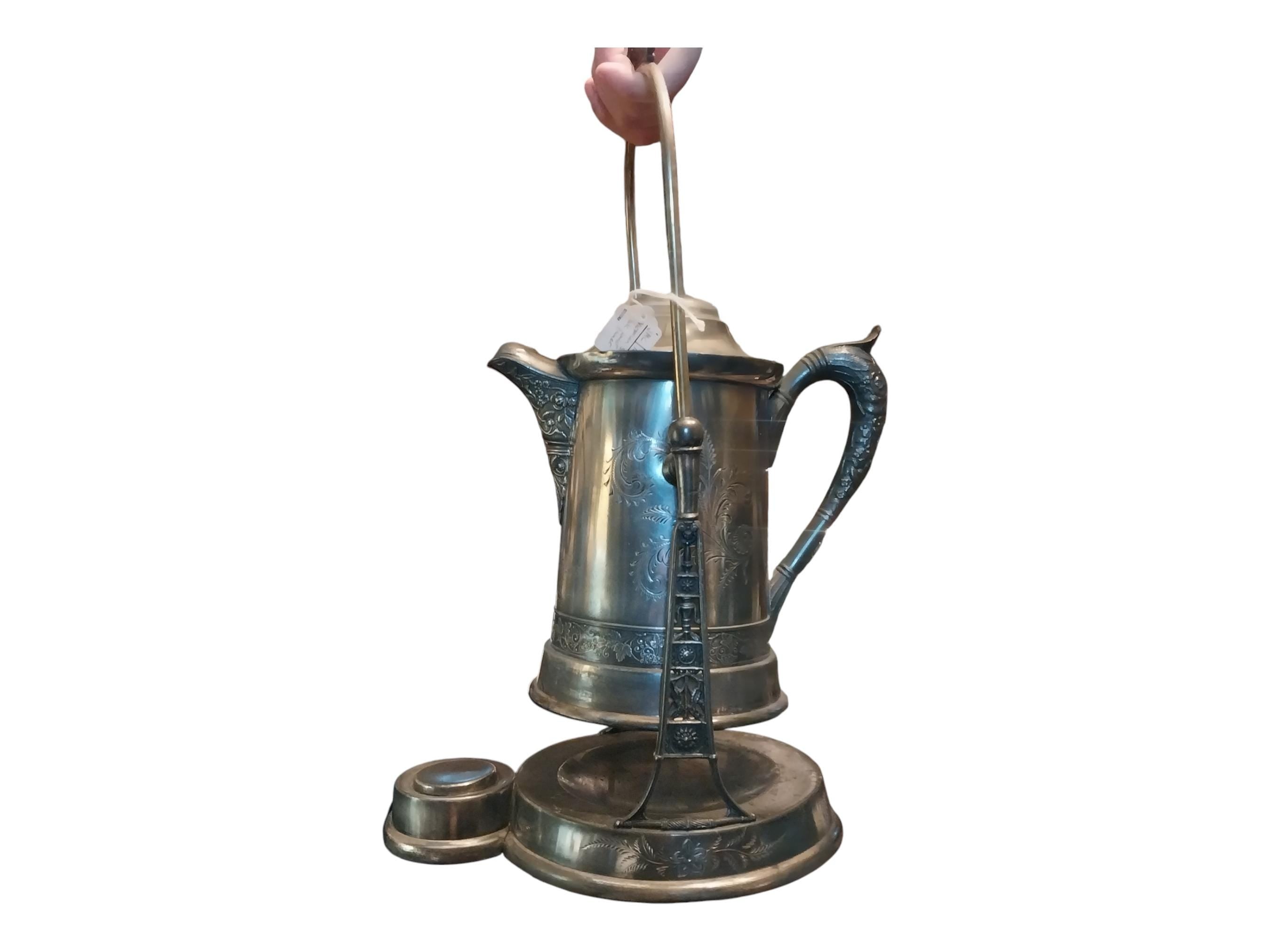 Victorian Silverplate Tilting Pitcher, Antique Stand