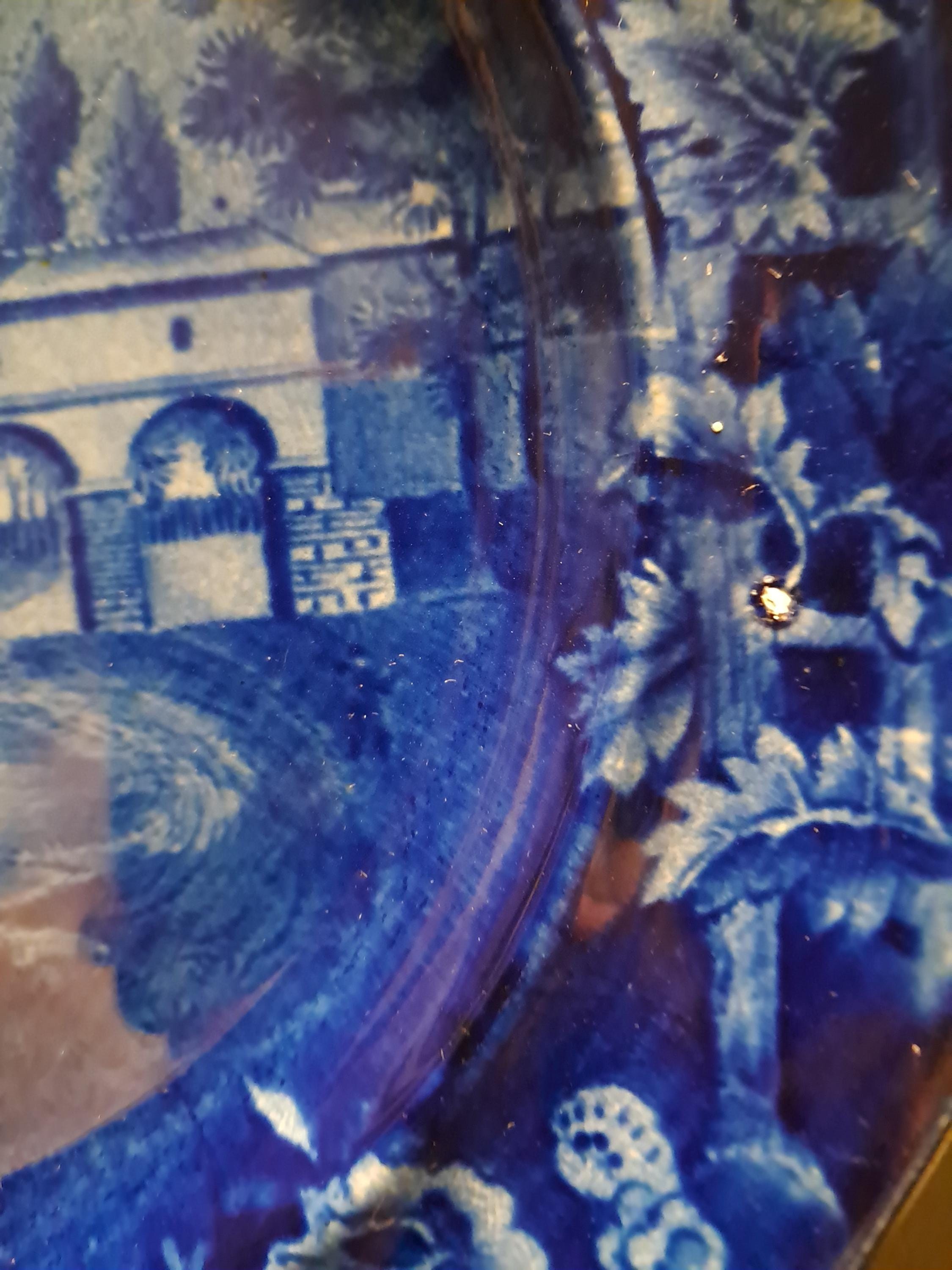 Antique Staffordshire Dark Blue Transferware Plate of Italian Scenery