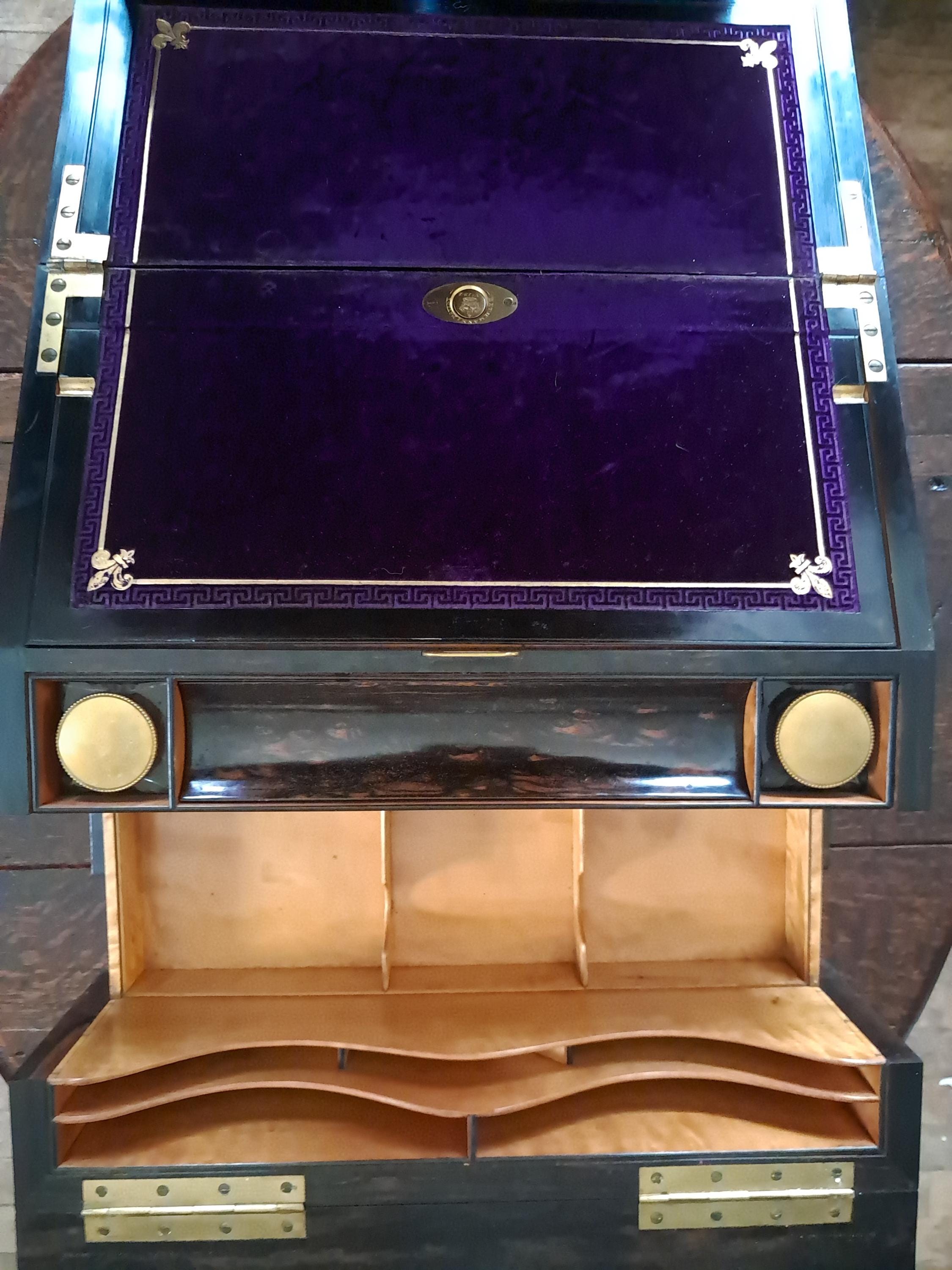 Antique Coromandel Wood Writing Slope by Betjemann & Sons, Secret Compartment