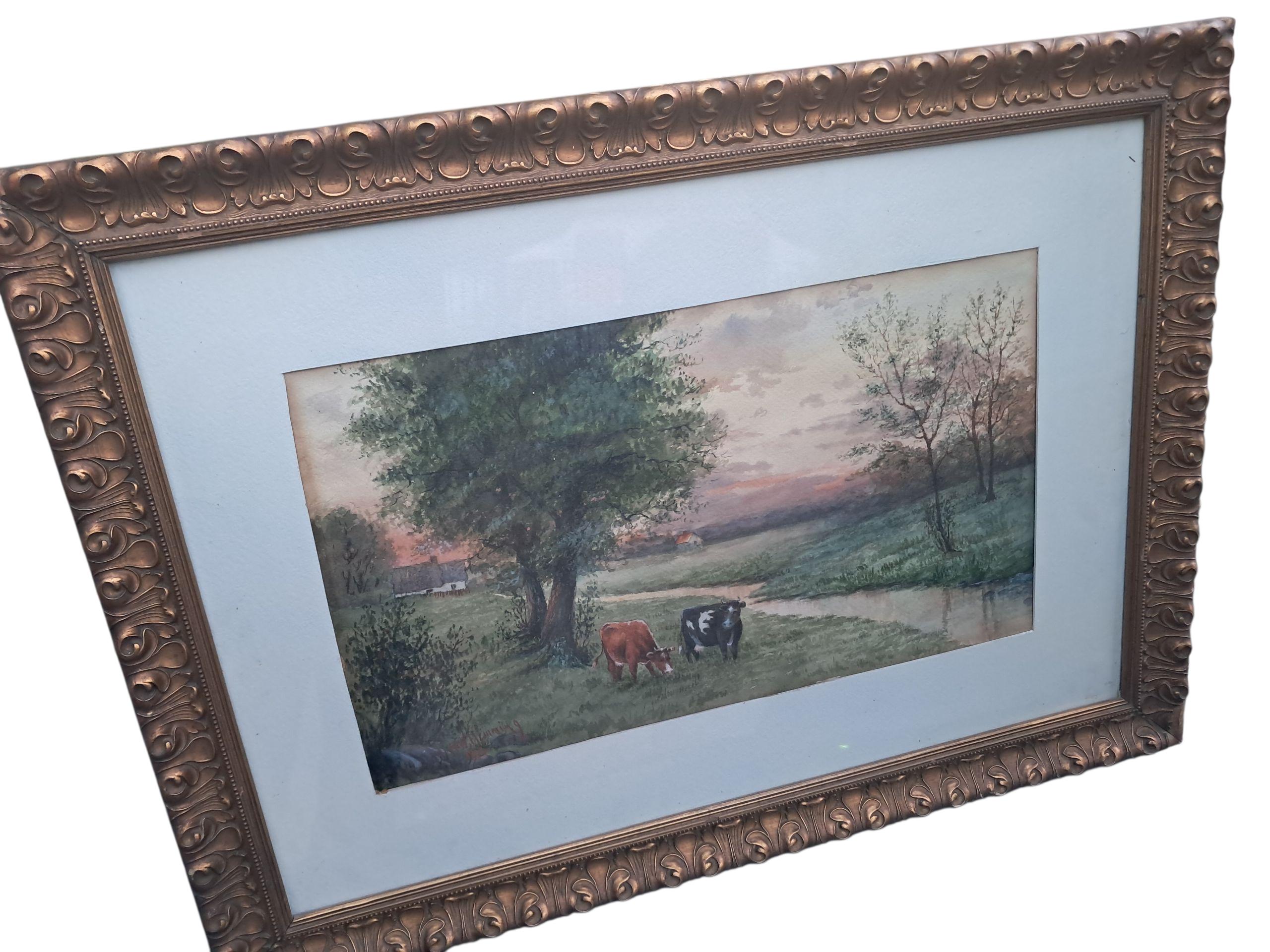 Antique Pastoral Watercolor Painting: Flemming, Canadian Artist, 1913