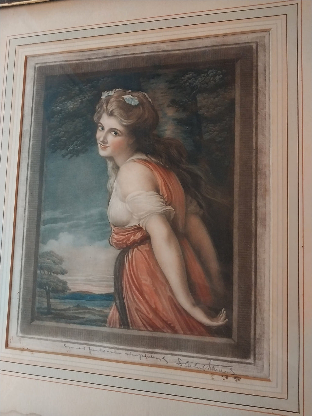Antique Engraving of Lady Hamilton As Bacchante Mezzotint