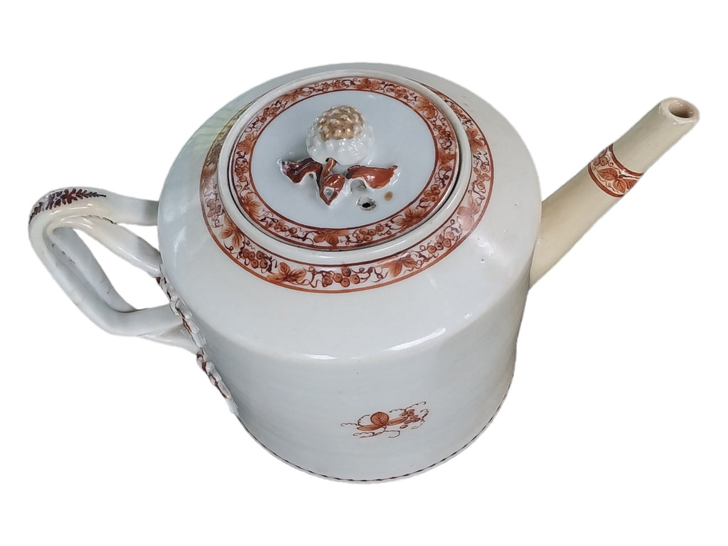 Chinese Export Porcelain Sepia & Gilt Twisted Handle Ribbed Teapot C 1790