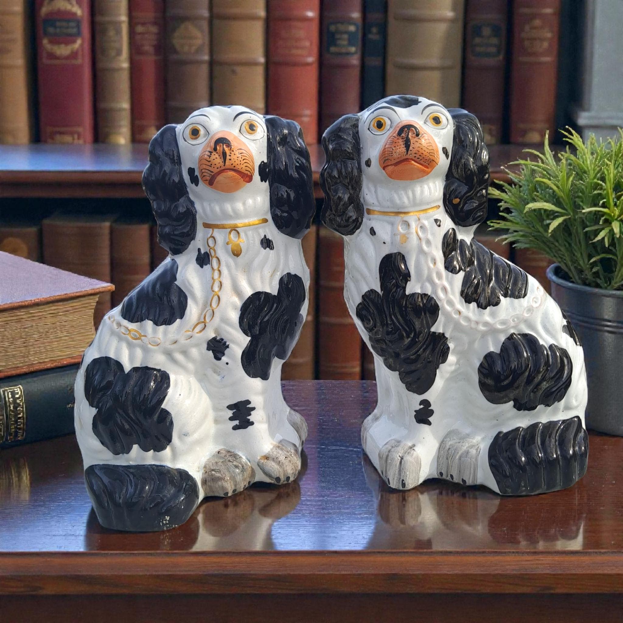Authentic Antique Staffordshire Dog Size 2 Comforter Spaniel Pair Black