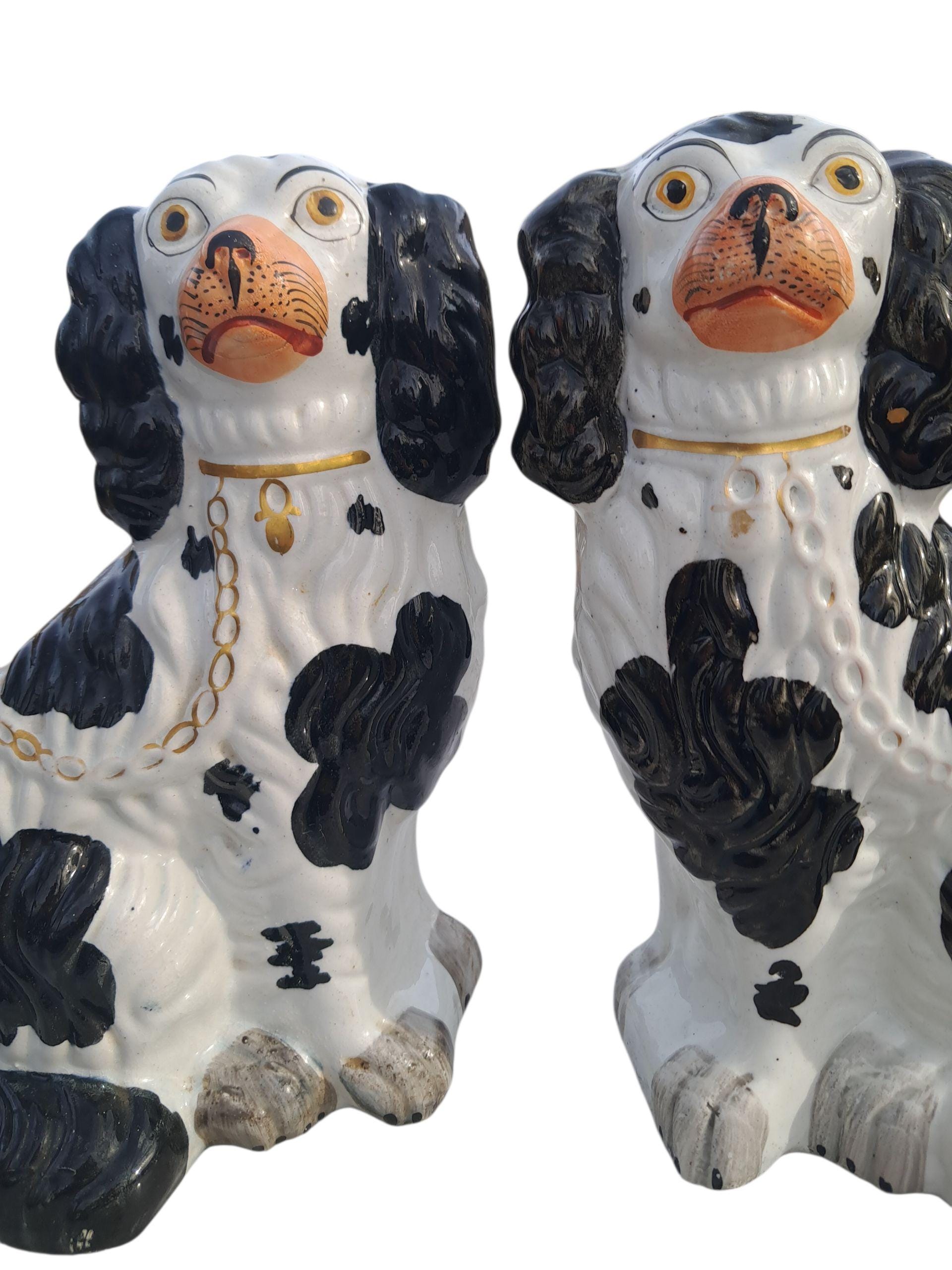 Authentic Antique Staffordshire Dog Size 2 Comforter Spaniel Pair Black