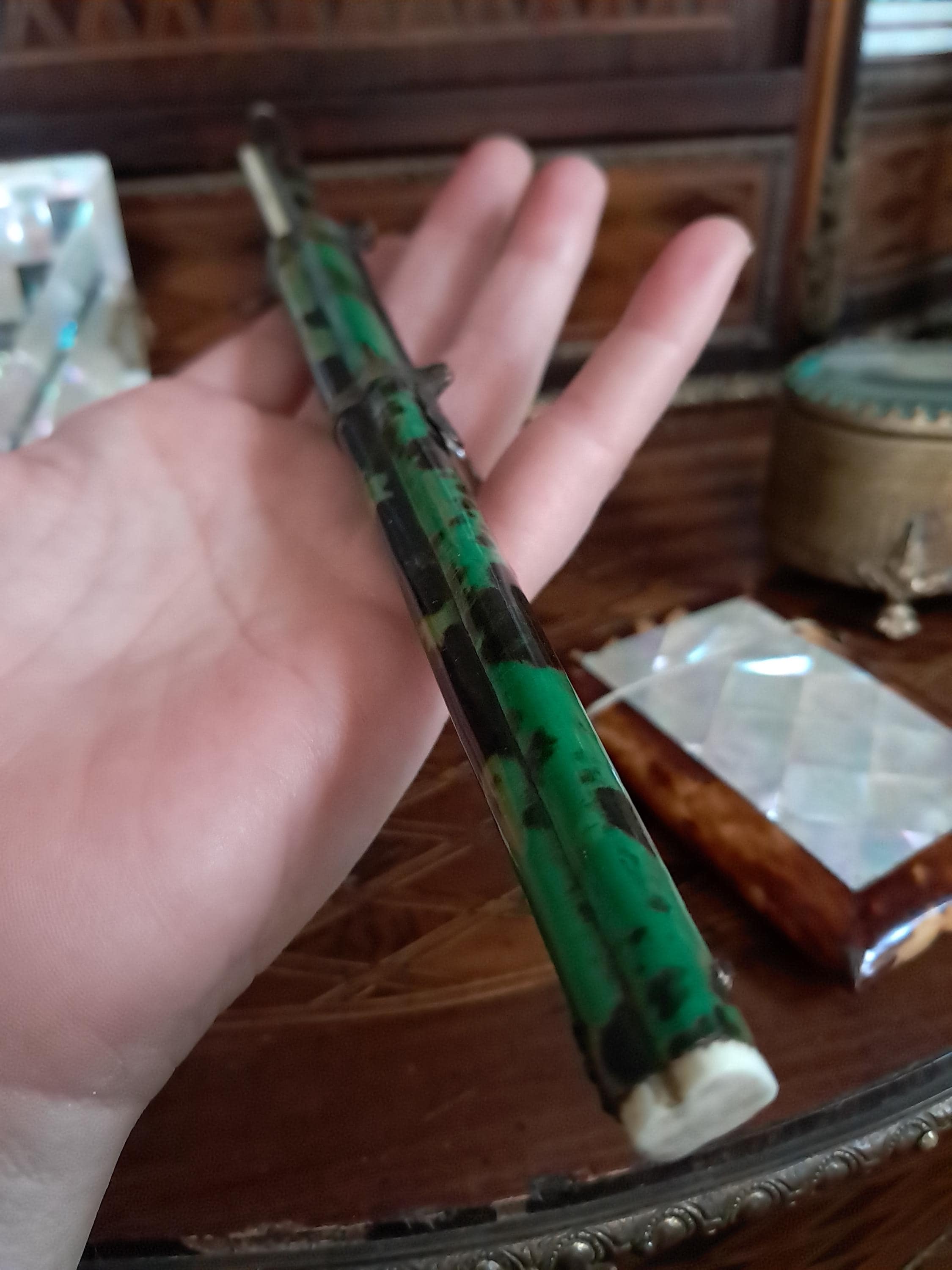 Rare Antique Chinese Trousse Eating Set Faux Green Tortoiseshell
