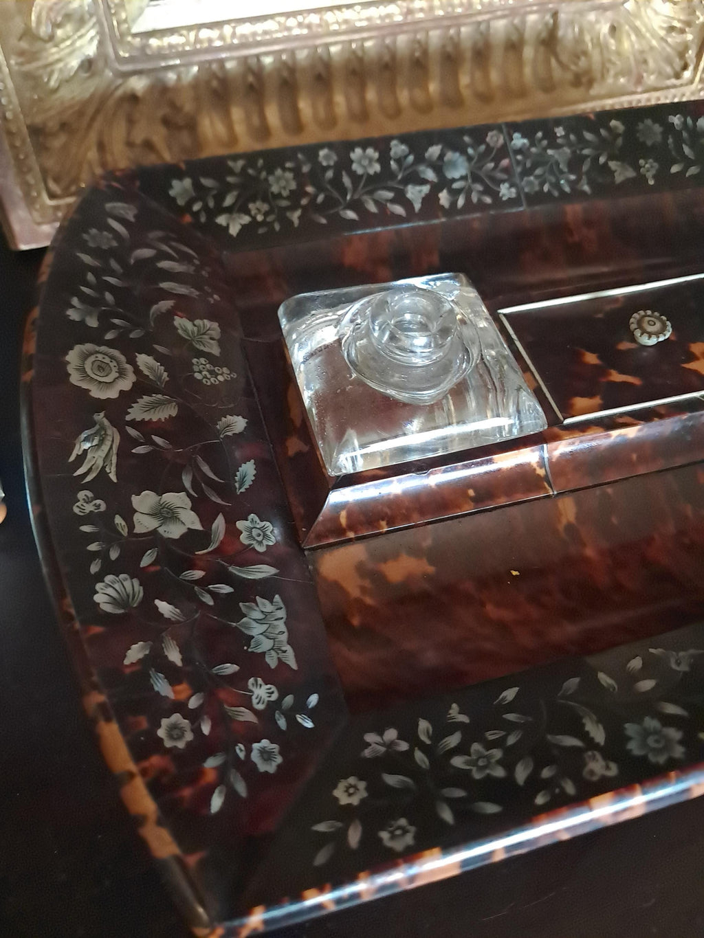 Stunning Faux Tortoiseshell and Mother of Pearl Desk Set