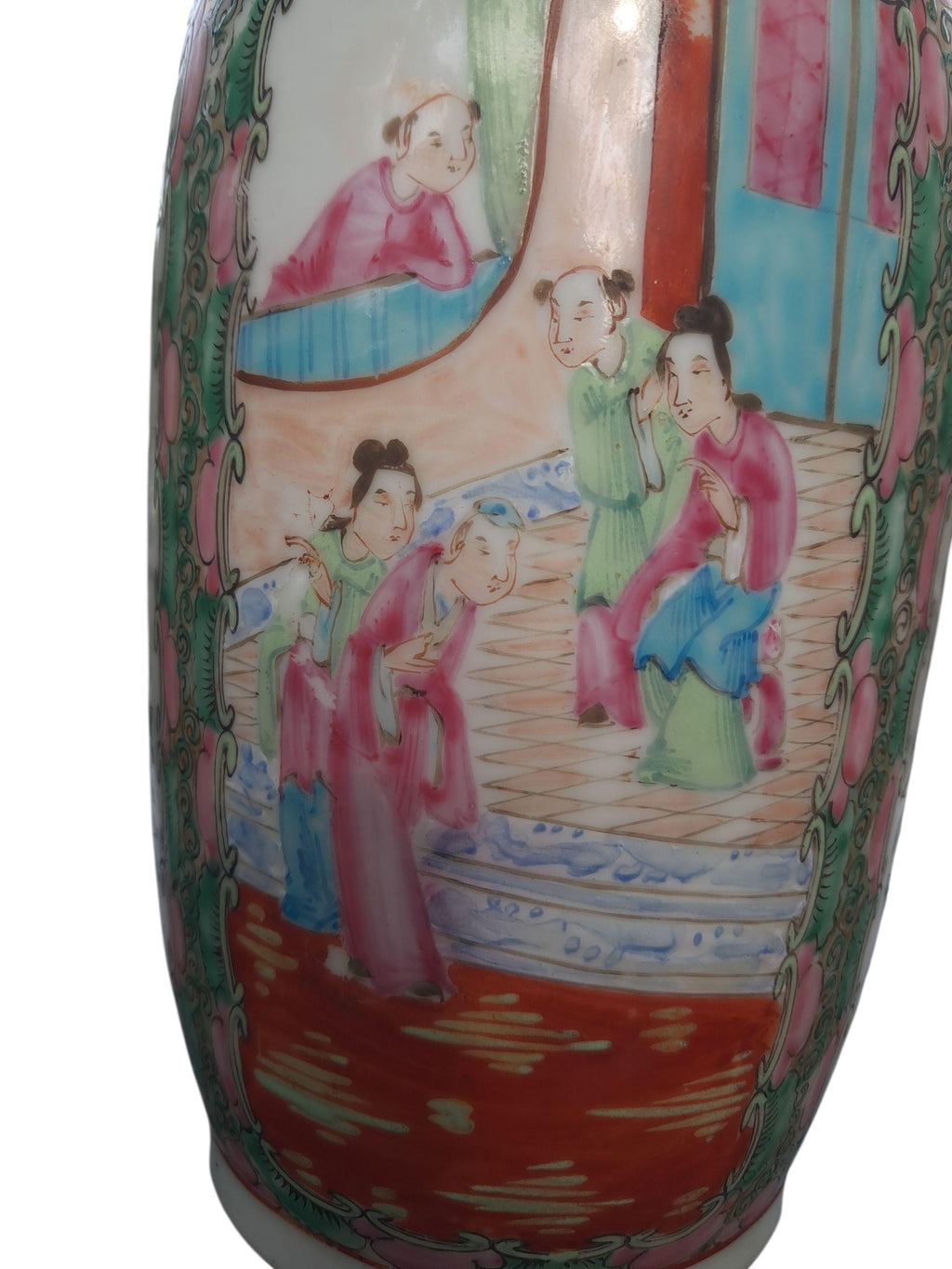 Antique Rose Medallion 12 In Vase
