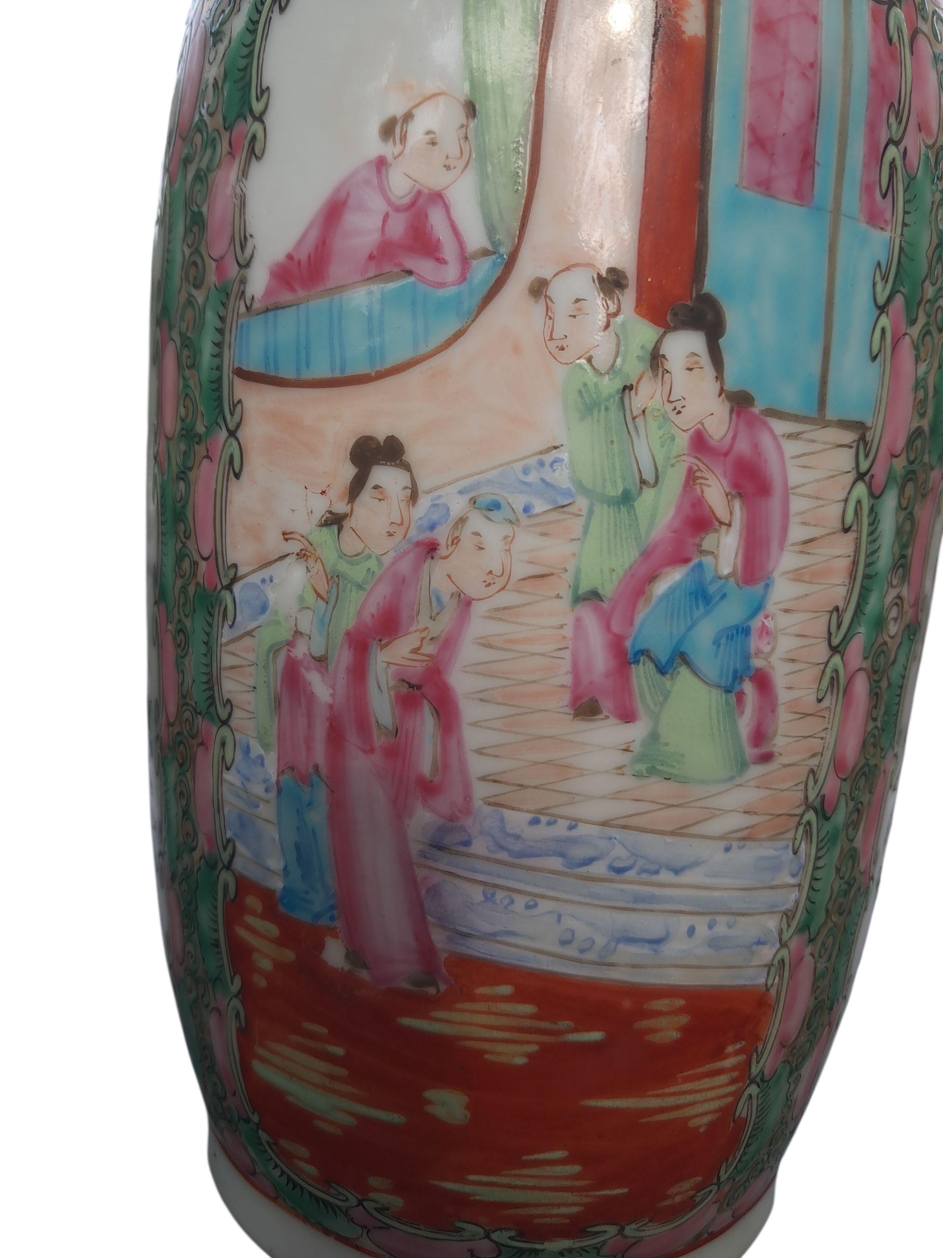 Antique Rose Medallion 12 In Vase