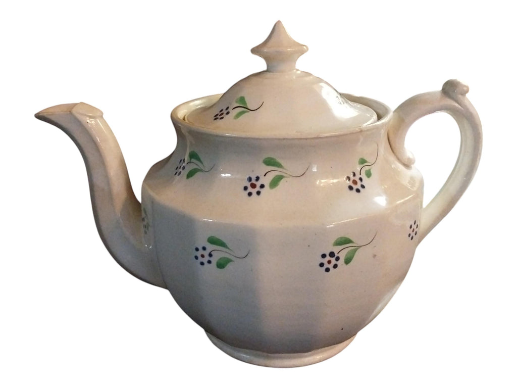Early English Sprig Hand Painted Flowers Creamware Teapot