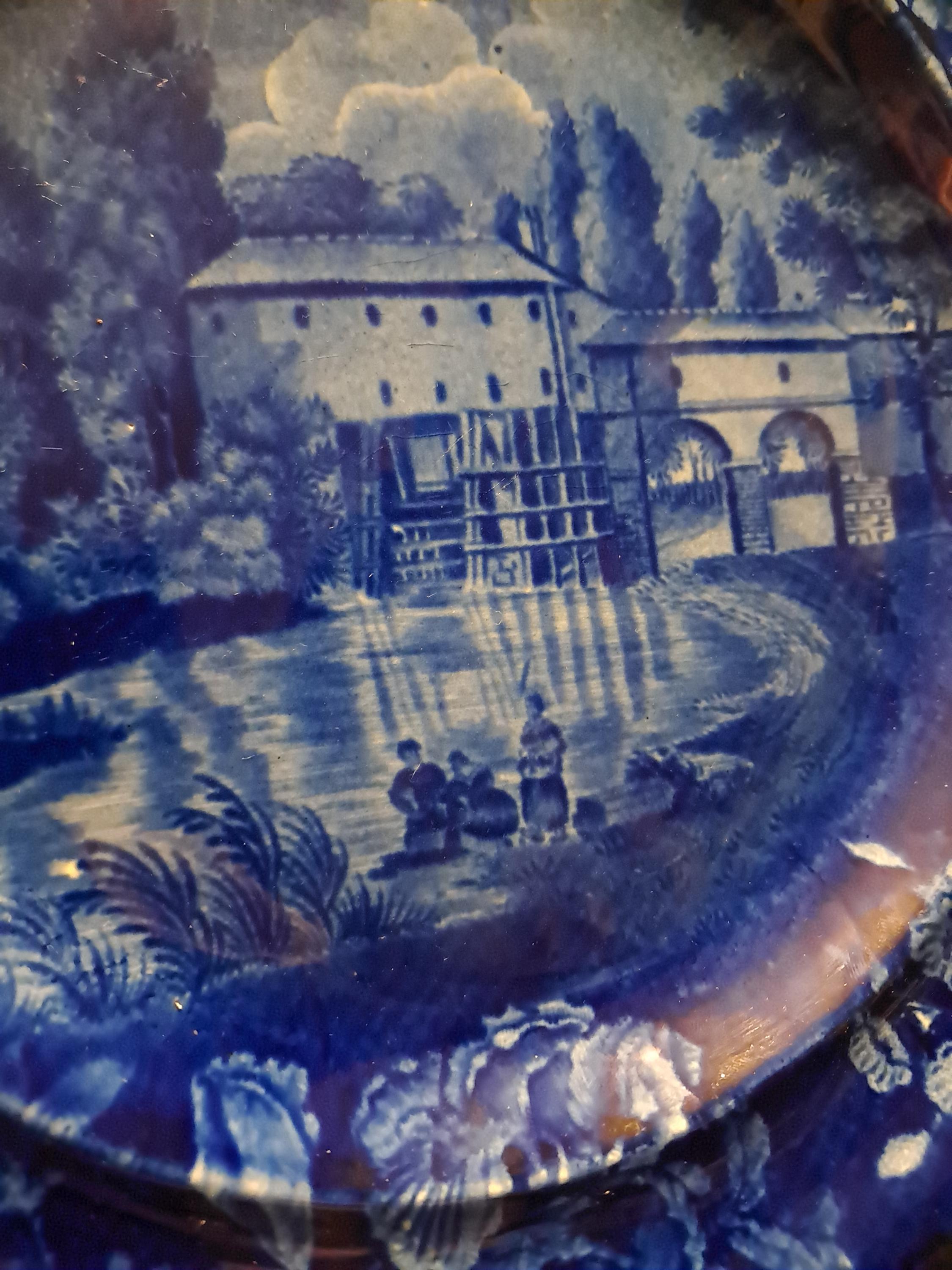 Antique Staffordshire Dark Blue Transferware Plate of Italian Scenery