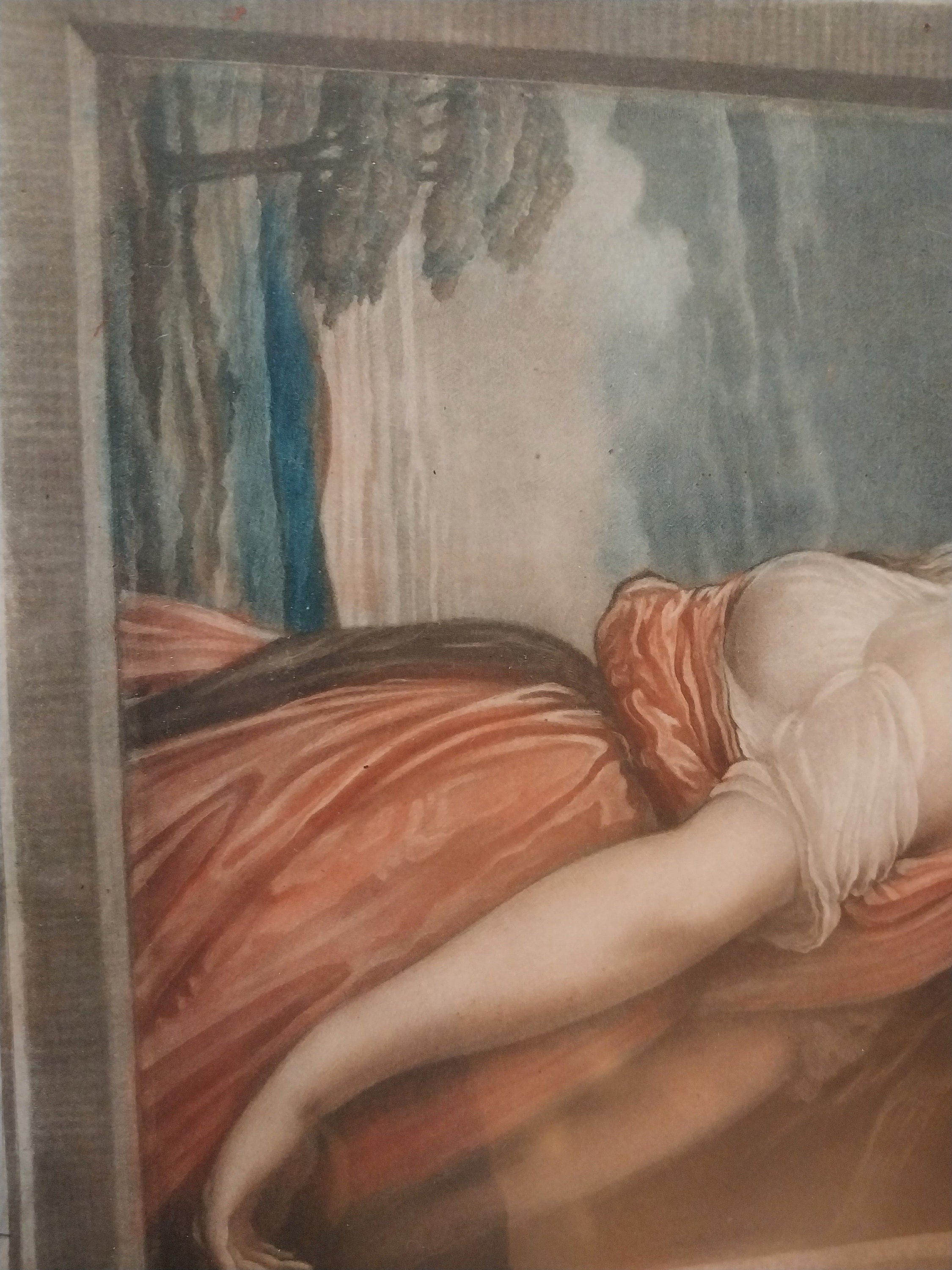 Antique Engraving of Lady Hamilton As Bacchante Mezzotint