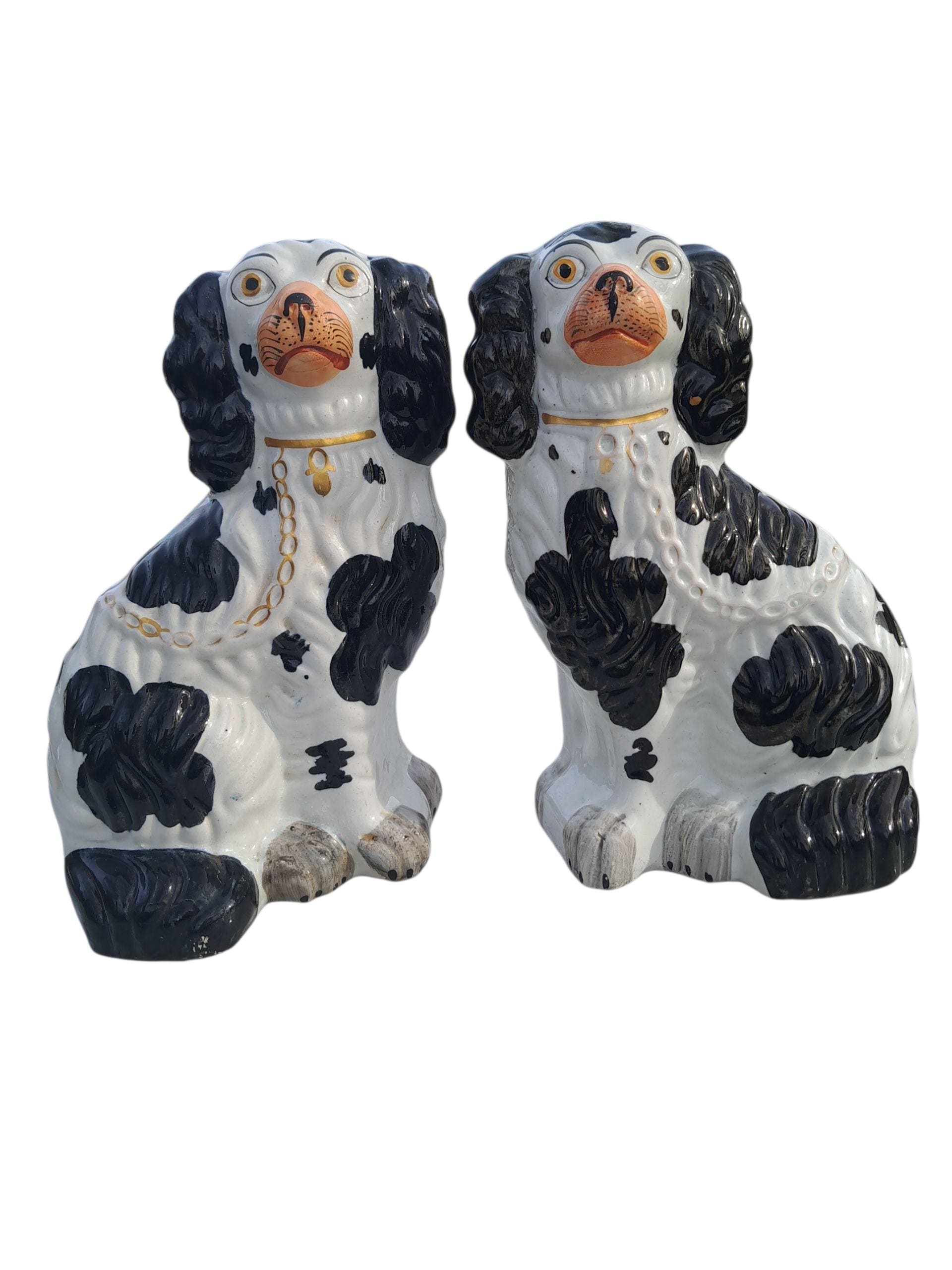 Authentic Antique Staffordshire Dog Size 2 Comforter Spaniel Pair Black
