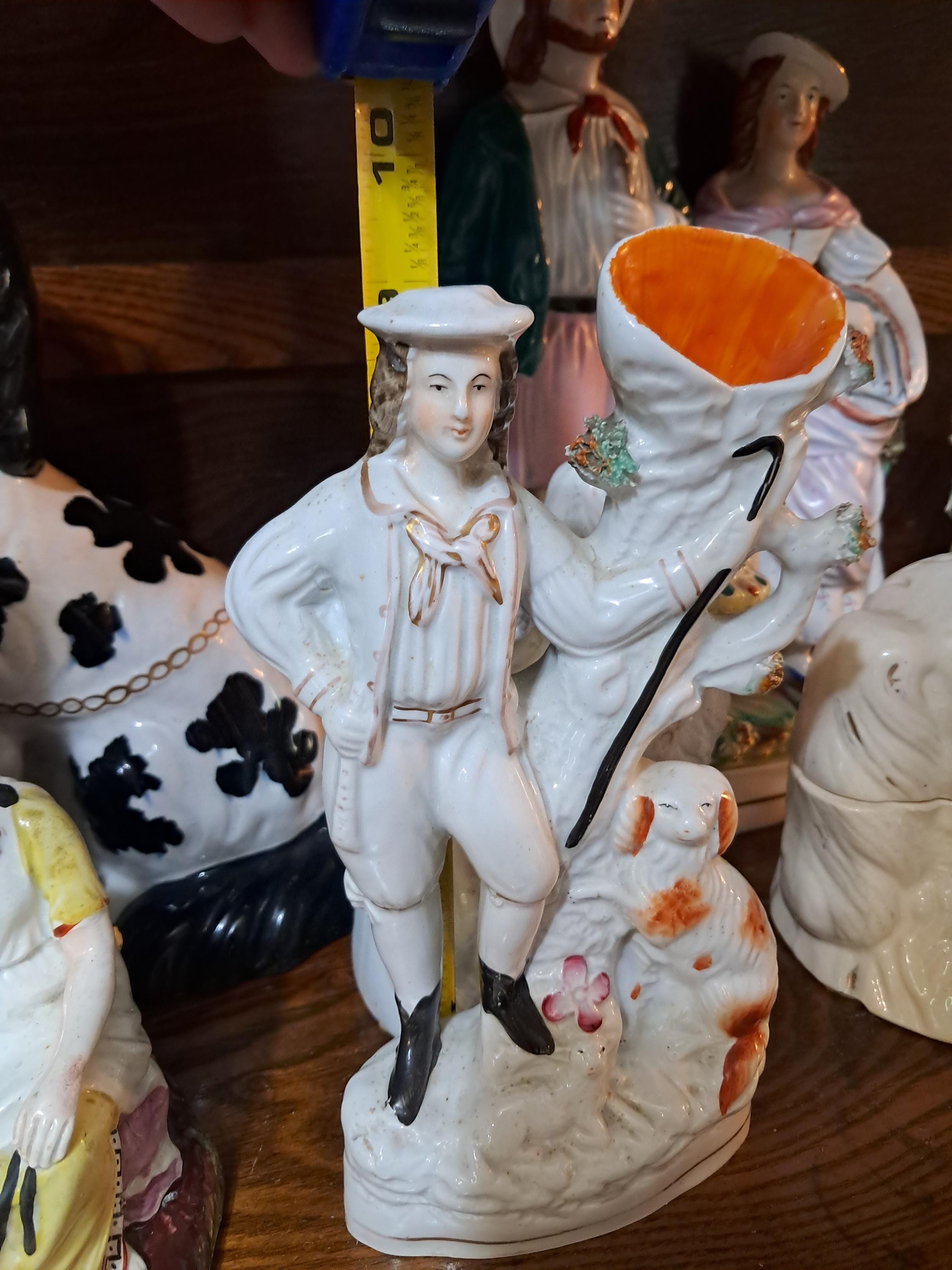 Antique Staffordshire Spill Vase of Shepherd With Sheep and Dog