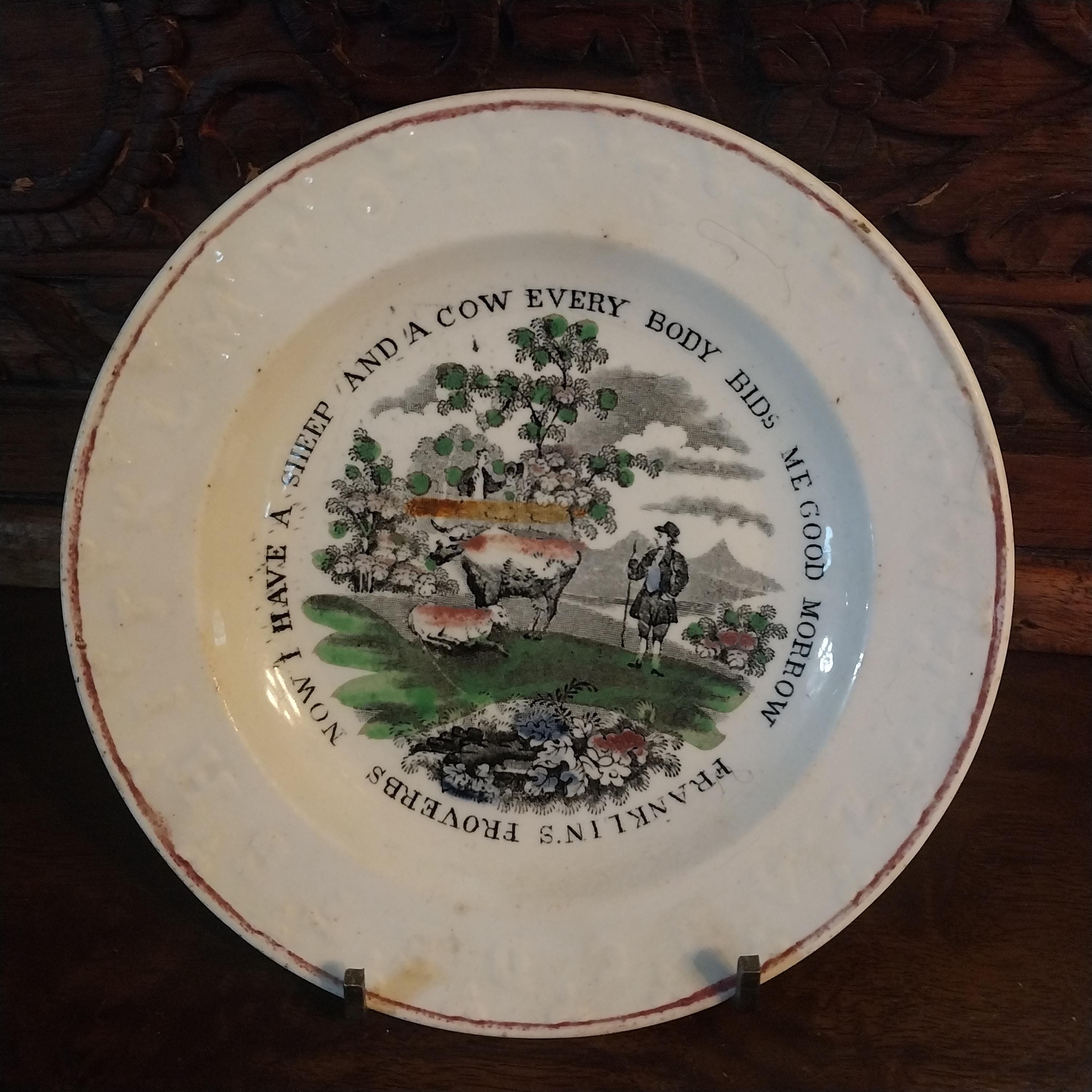 Early Staffordshire Childs ABC Plate Franklins Proverbs