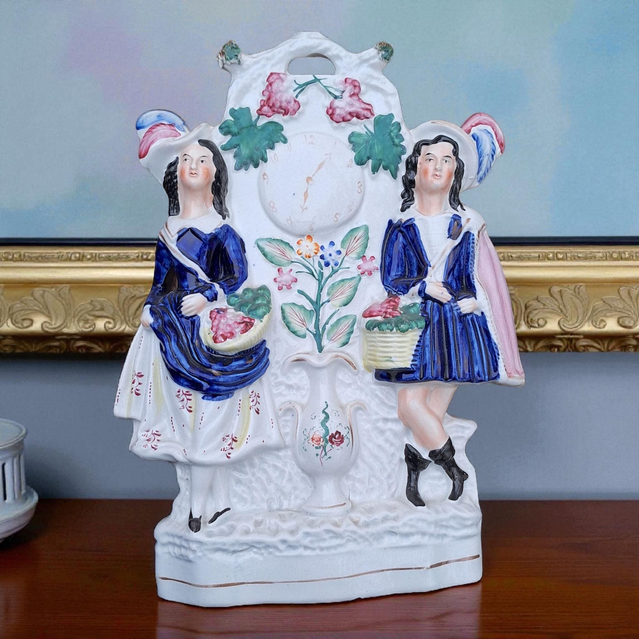 Antique Staffordshire Figure With Faux Clock