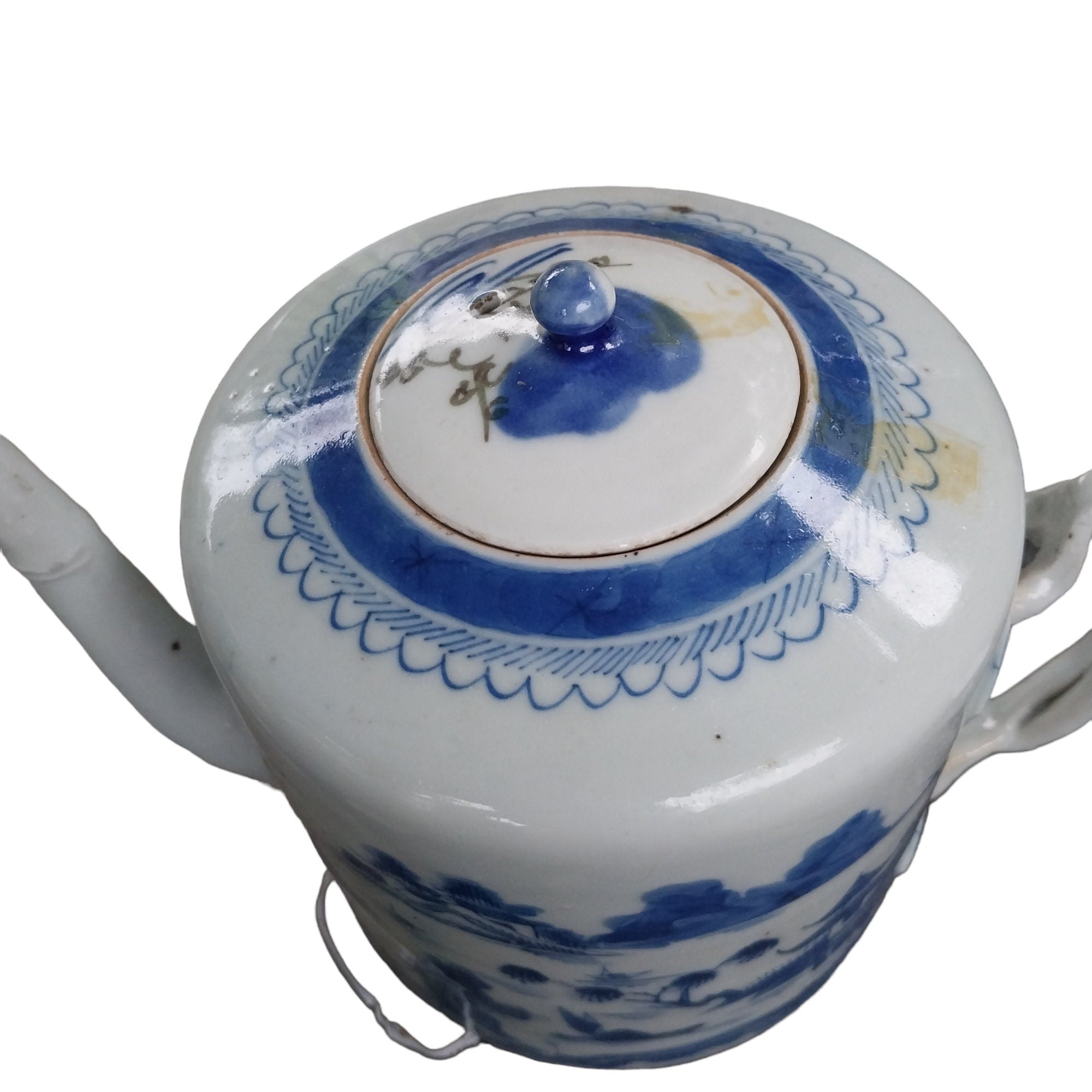 Blue and White Mid 1800's Drum Style Chinese Export Teapot