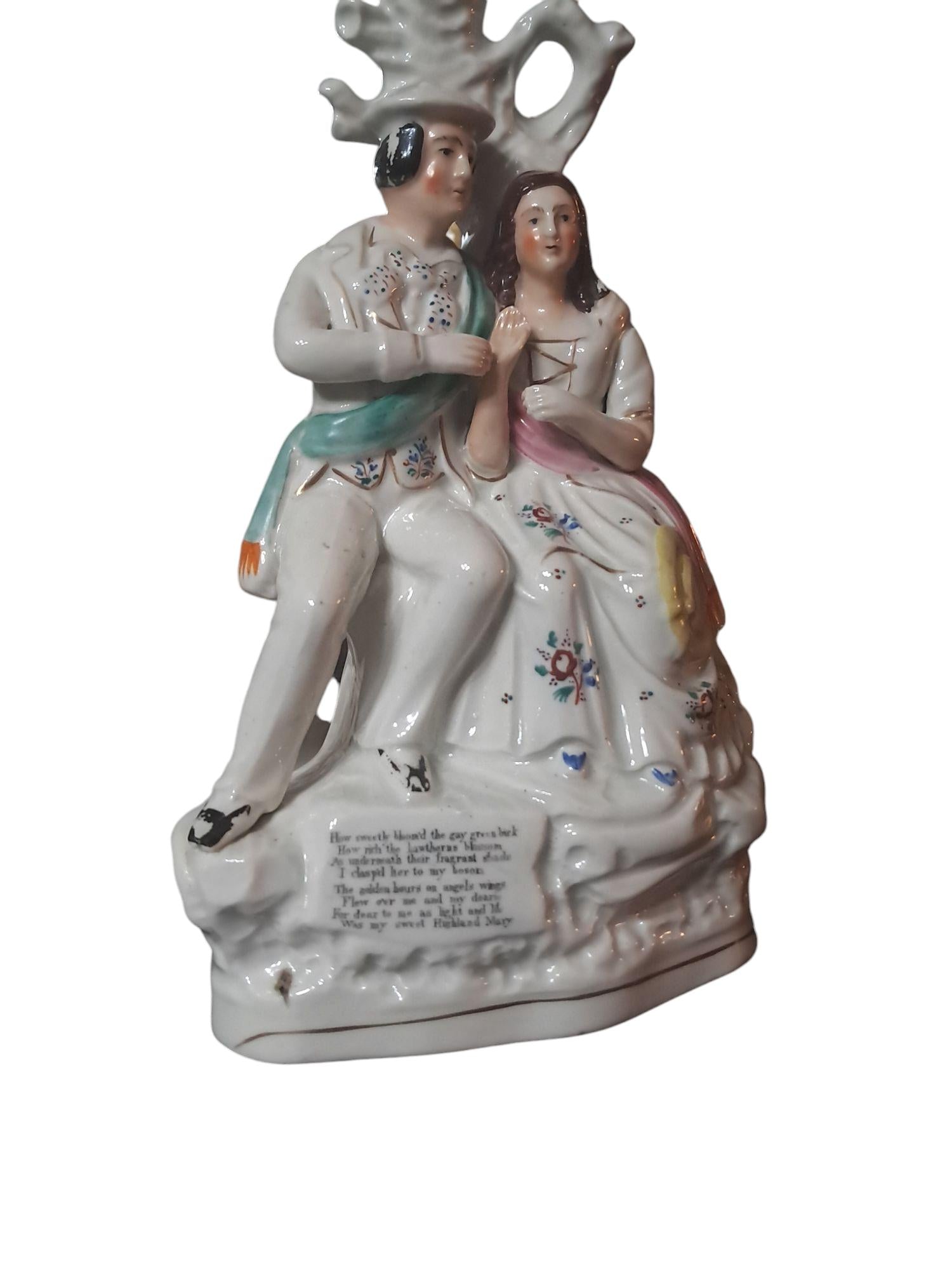 Antique Staffordshire Scottish Spill Vase  Robert Burns and Highland Mary with Poem